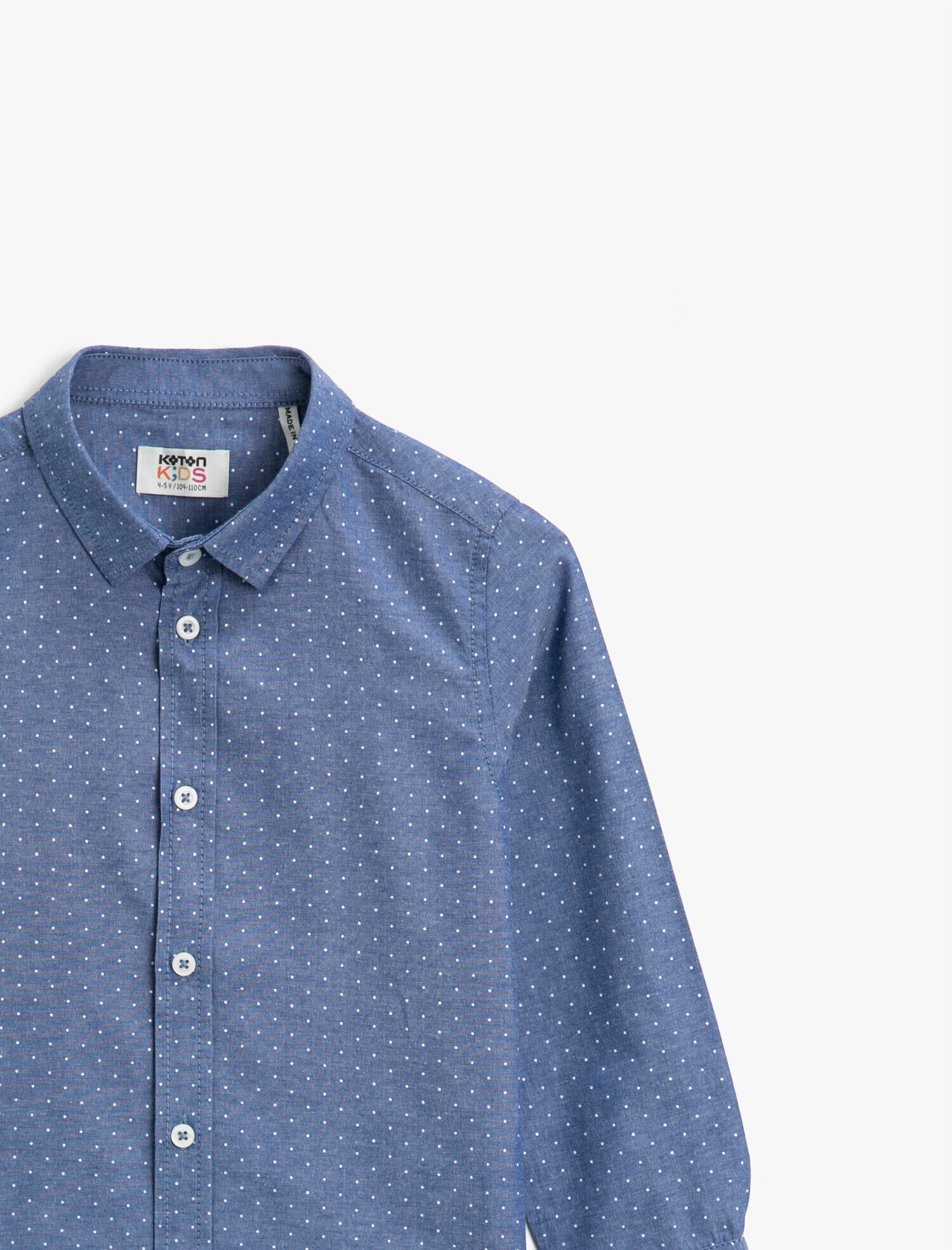  Erkek Çocuk Puantiyeli Klasik Yaka Uzun Kollu Pamuklu Gömlek