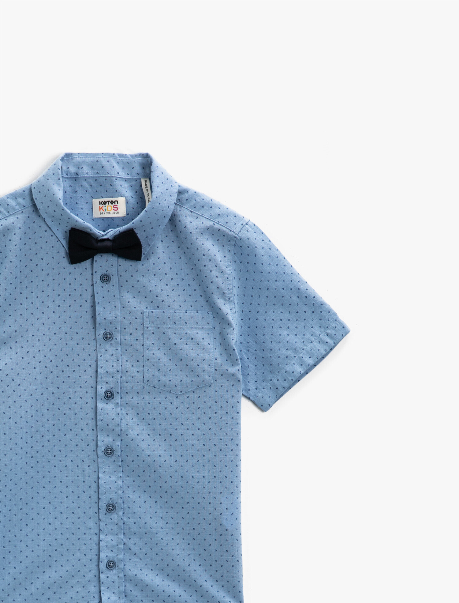  Erkek Çocuk Kısa Kollu Gömlek Desenli Papyonlu Pamuklu