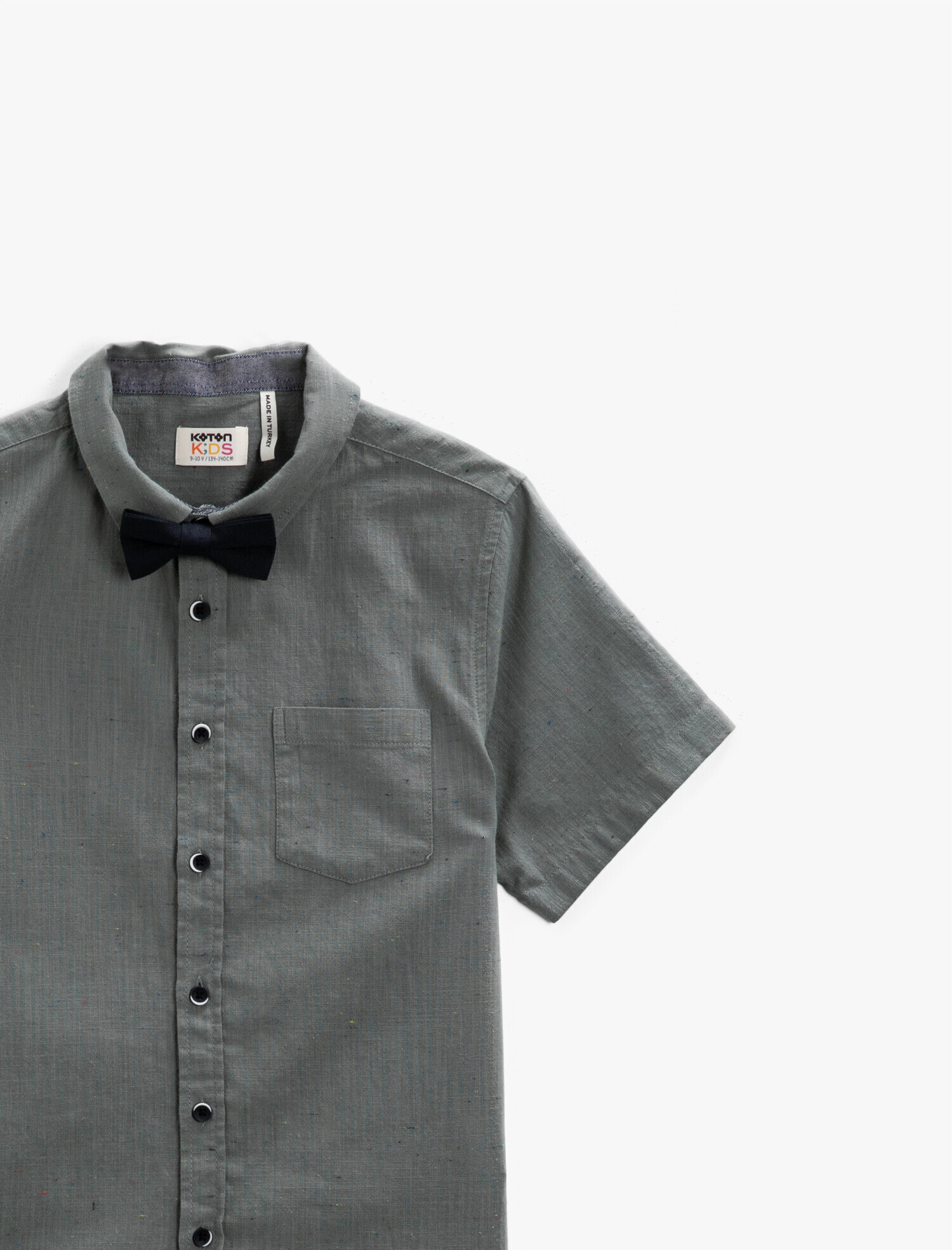  Erkek Çocuk Kısa Kollu Gömlek Klasik Yaka Pamuklu Papyonlu