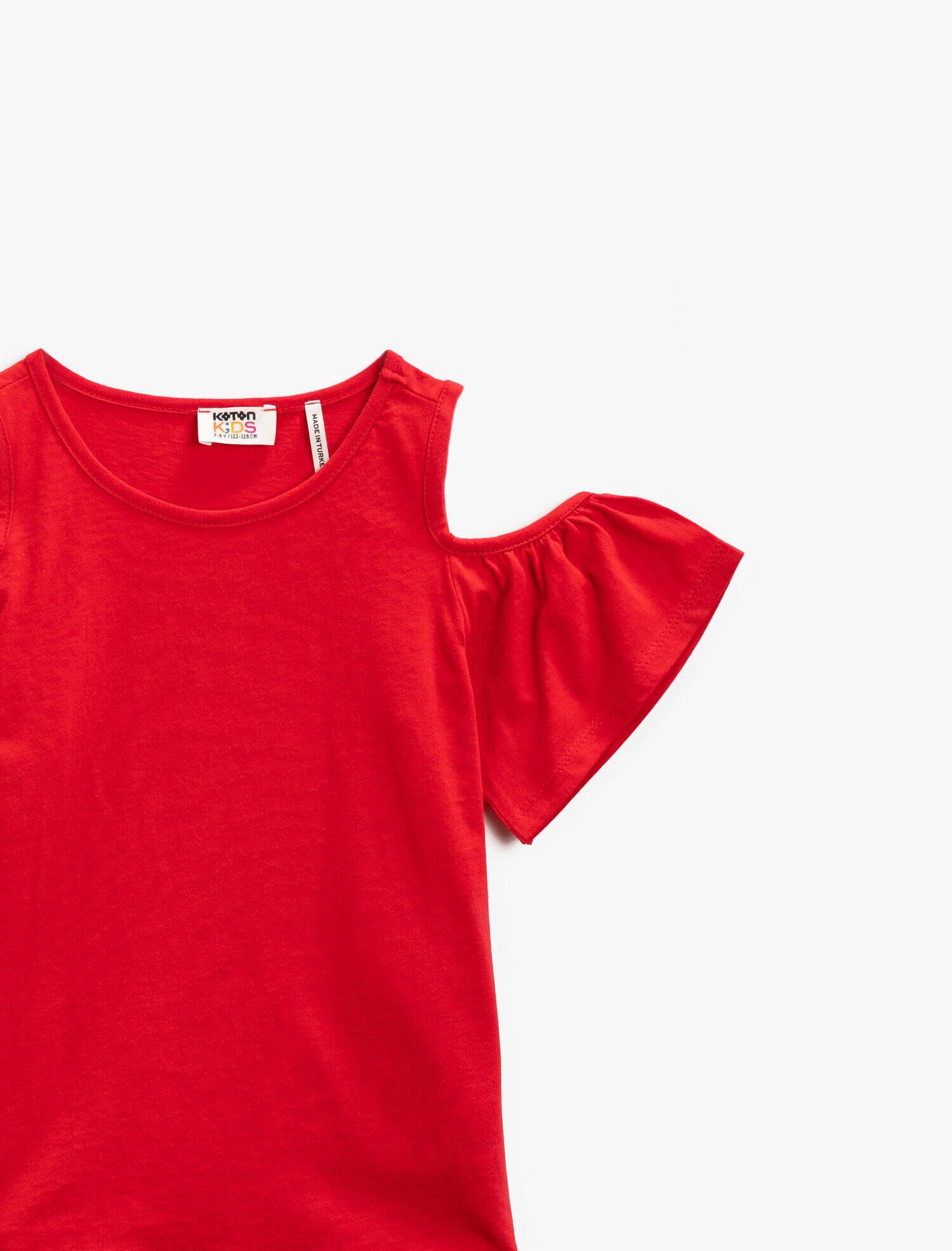  Kız Çocuk Bisiklet Yaka Tişört Omuz Detaylı Pamuklu