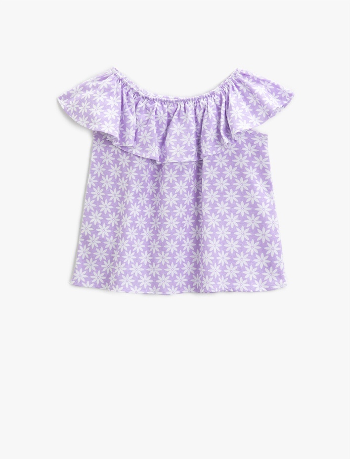 Kız Çocuk Çiçekli Tişört Fırfırlı Pamuklu