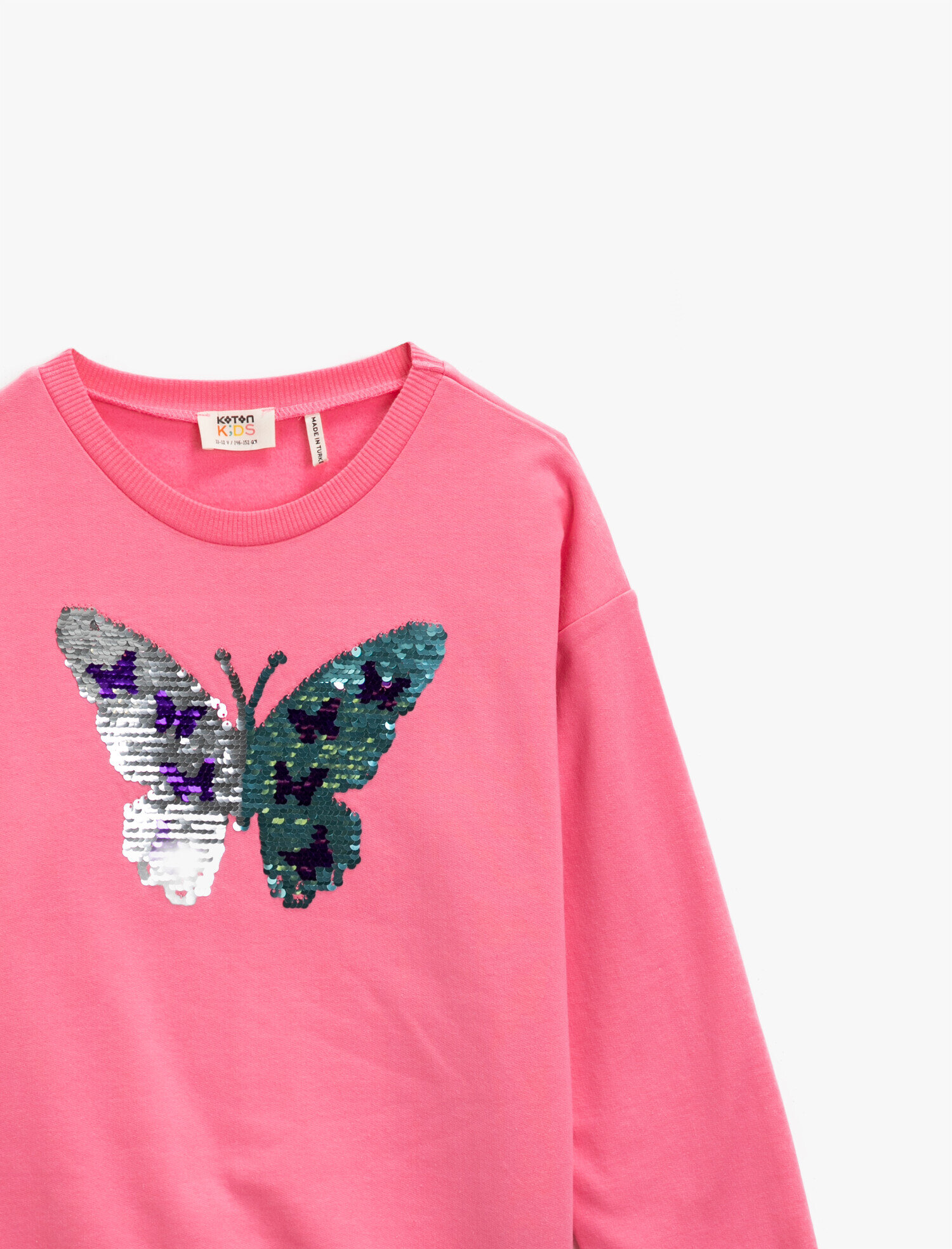  Kız Çocuk Pullu Pamuklu Bisiklet Yaka Uzun Kollu Sweatshirt