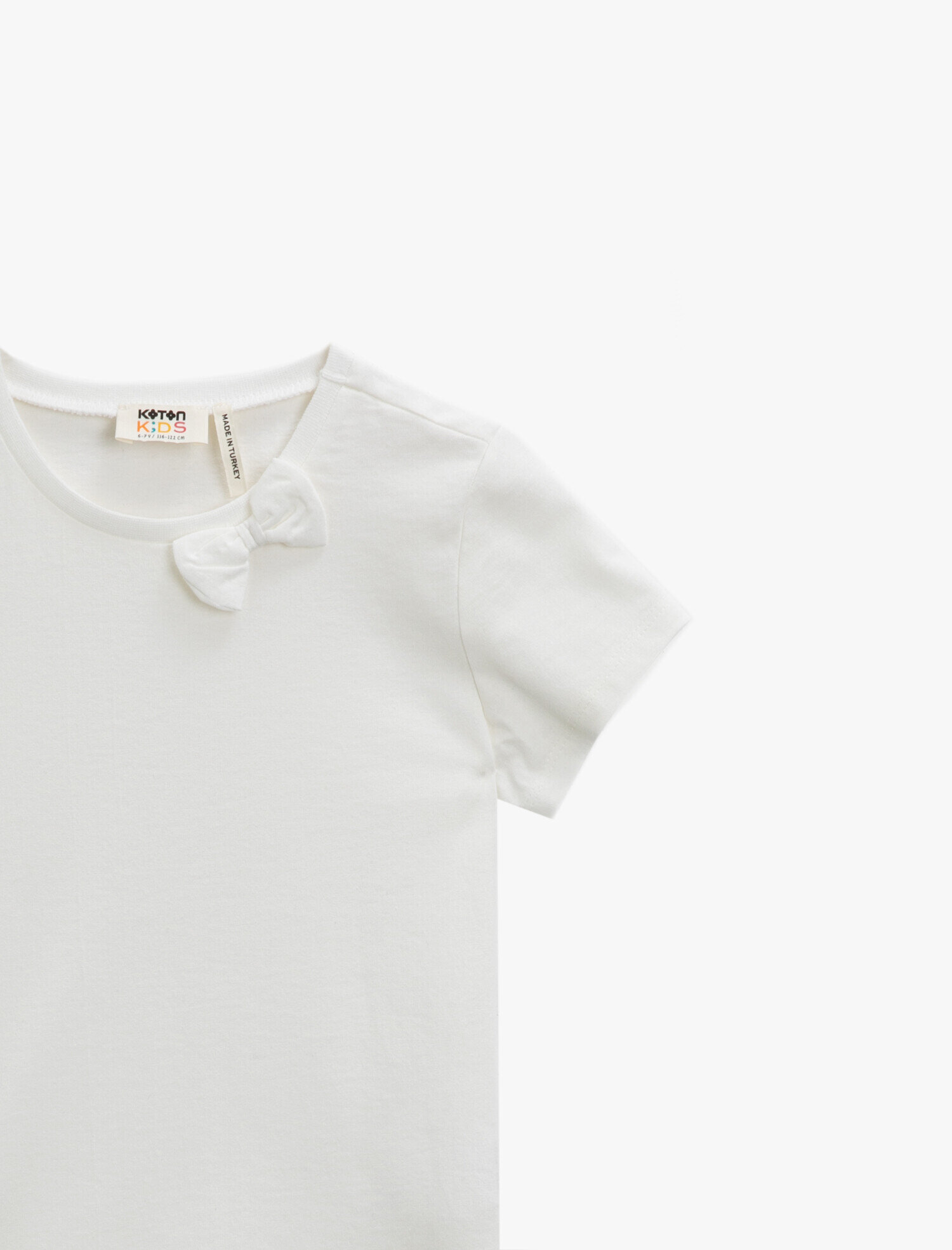  Kız Çocuk Fiyonklu Tişört Pamuklu Kısa Kollu