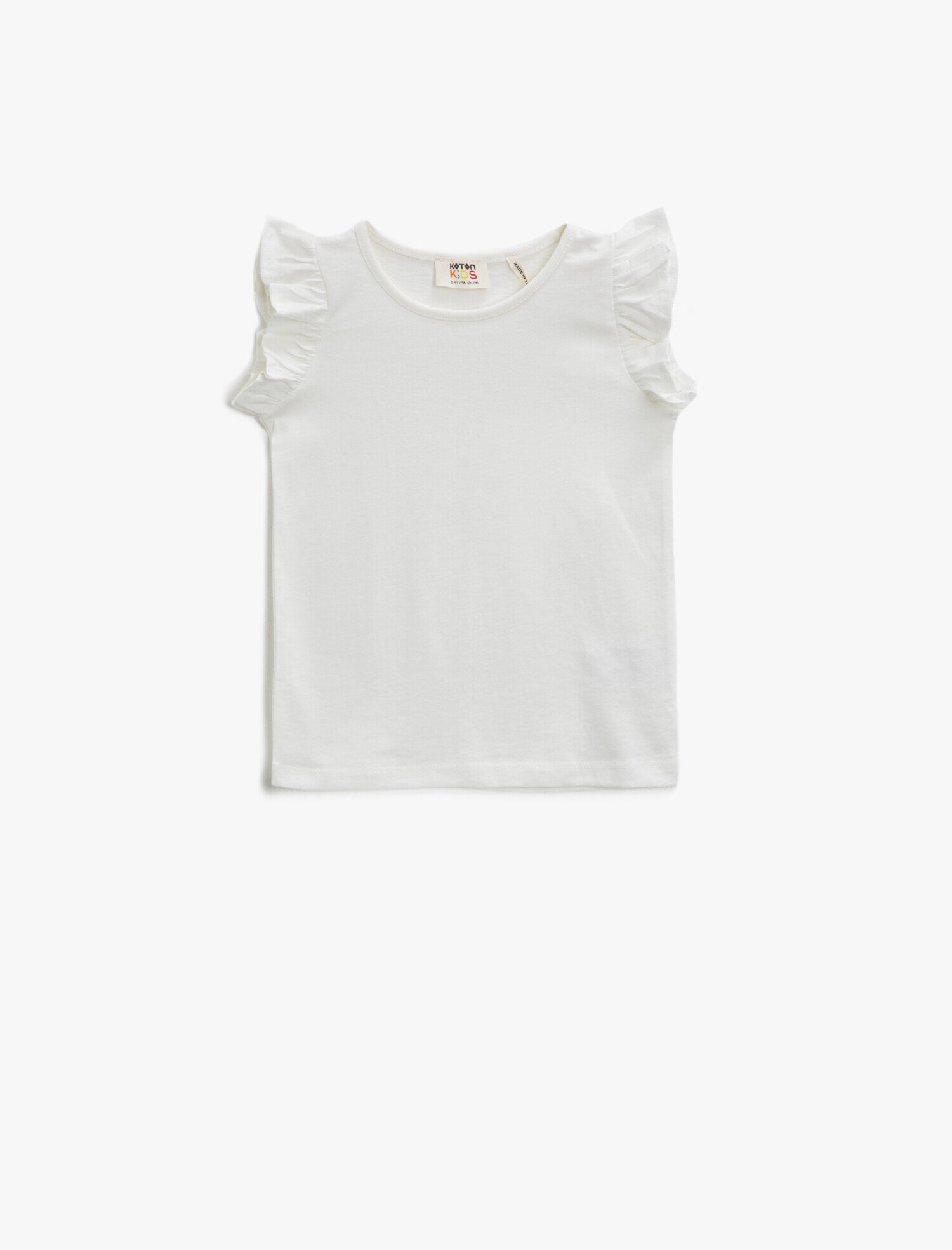  Kız Çocuk Bisiklet Yaka Tişört Kolu Fırfırlı Basic Pamuklu