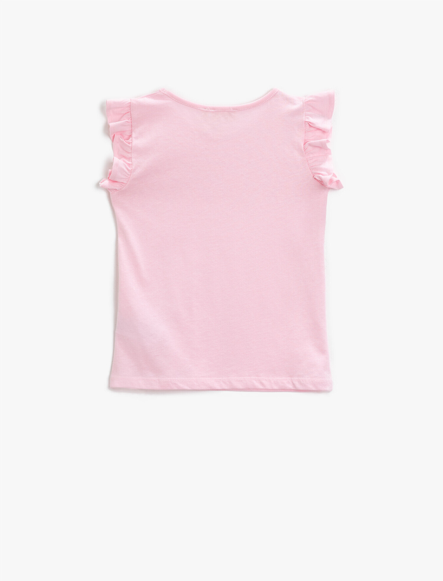  Kız Çocuk Bisiklet Yaka Tişört Kolu Fırfırlı Basic Pamuklu