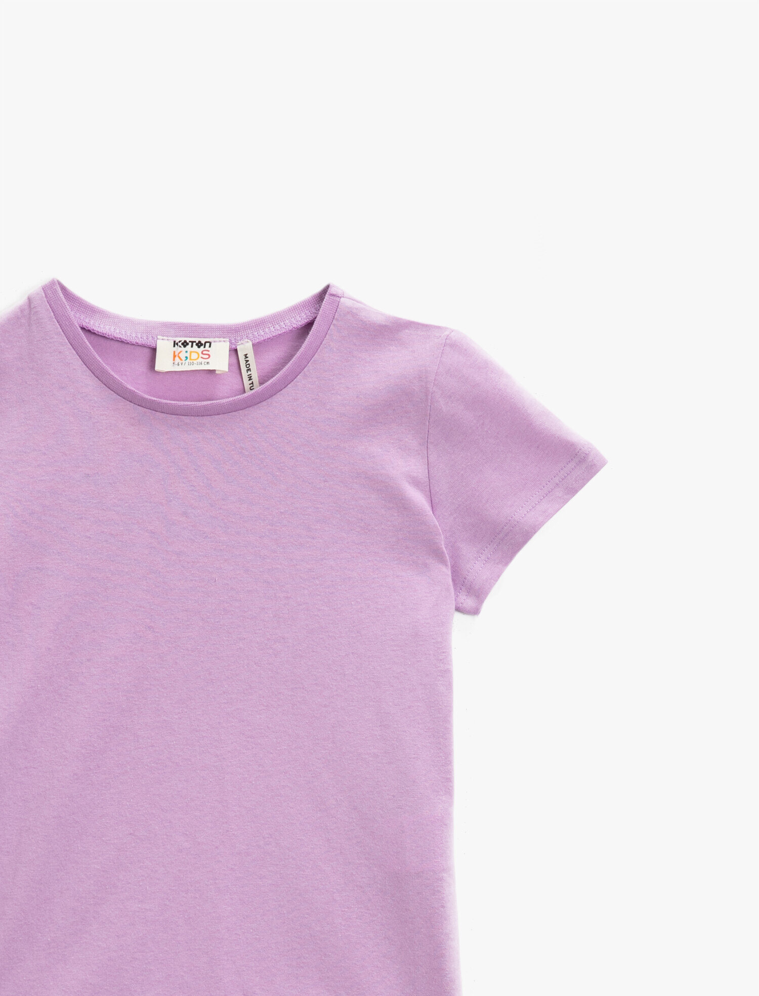  Kız Çocuk Basic Tişört Kısa Kollu Pamuklu Bisiklet Yaka