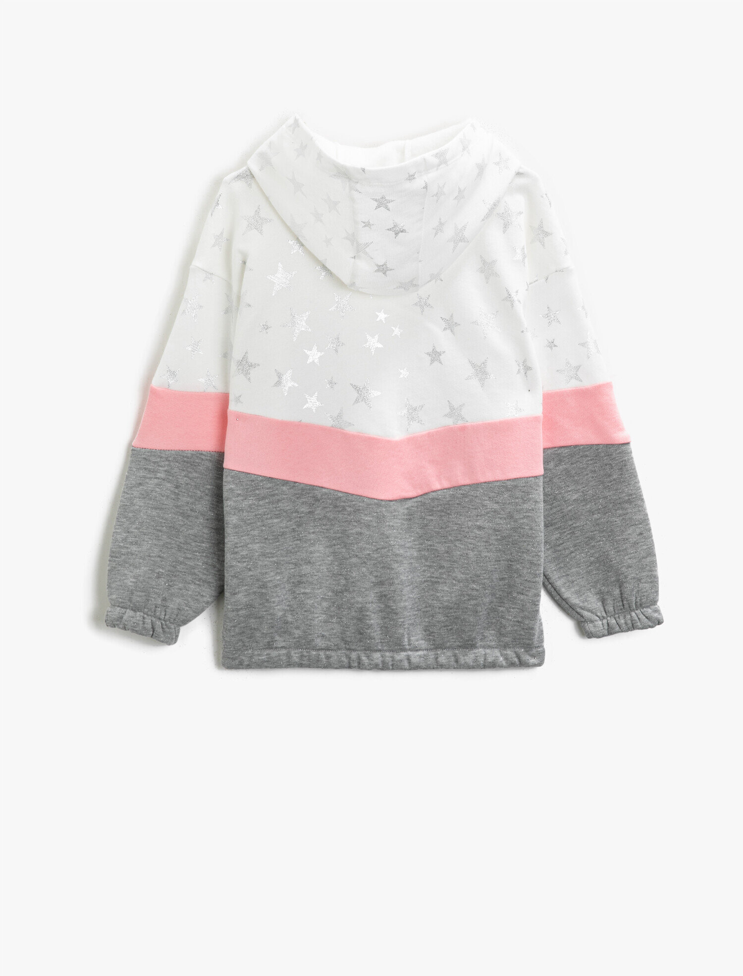  Kız Çocuk Pamuklu Kapüşonlu Baskılı Renk Bloklu Fermuarlı Sweatshirt