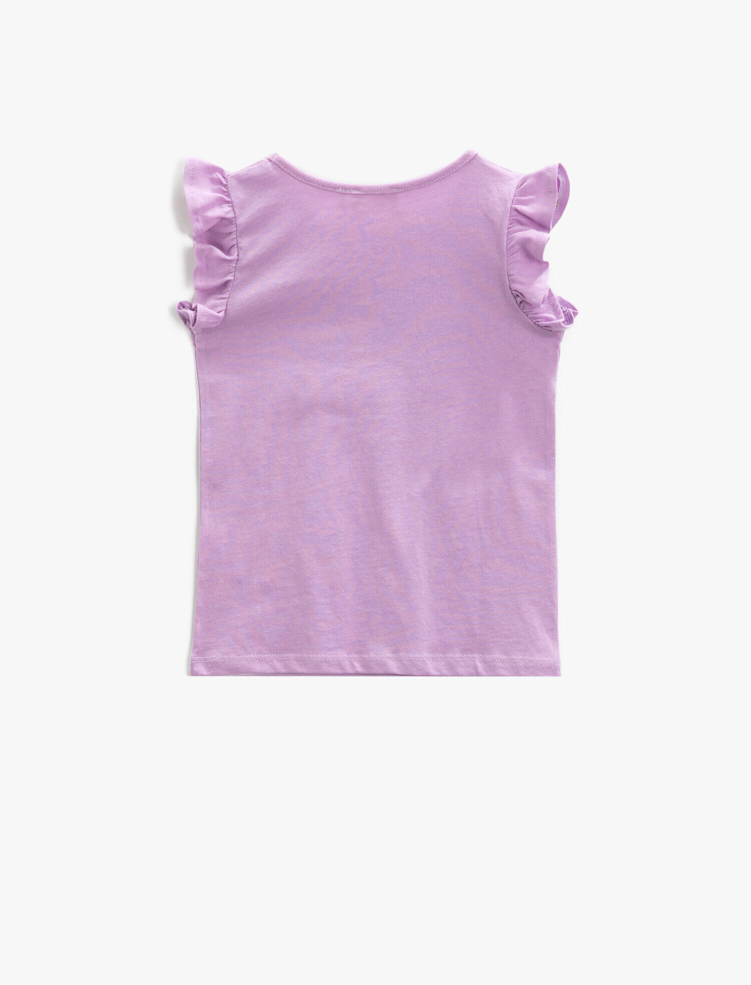  Kız Çocuk Bisiklet Yaka Tişört Kolu Fırfırlı Basic Pamuklu