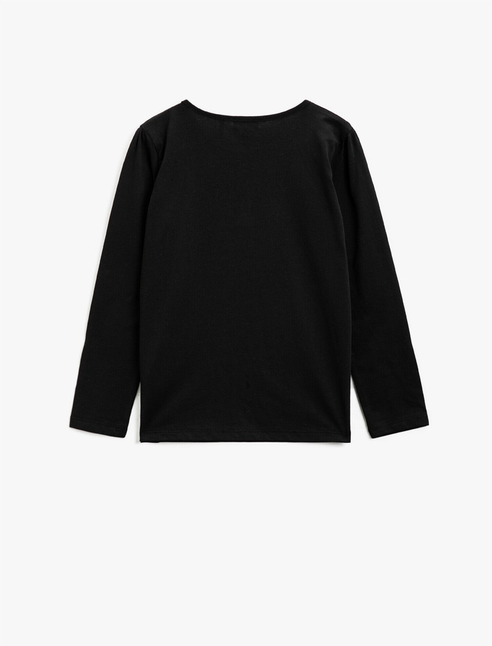 Kız Çocuk Pamuklu Yazılı Baskılı Uzun Kollu Bisiklet Yaka Tişört