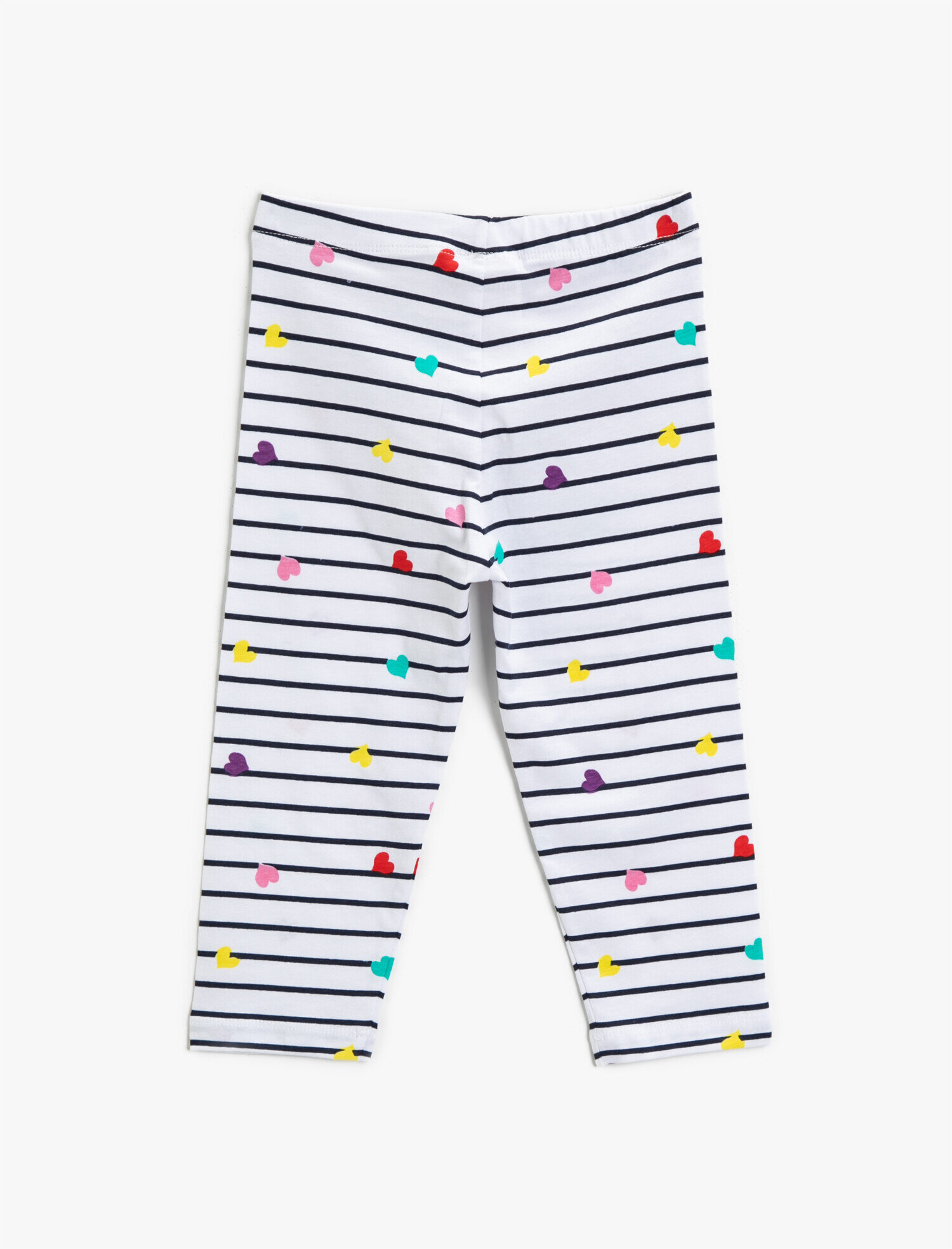  Kız Çocuk Baskılı Tayt Kalpli Çizgili Pamuklu