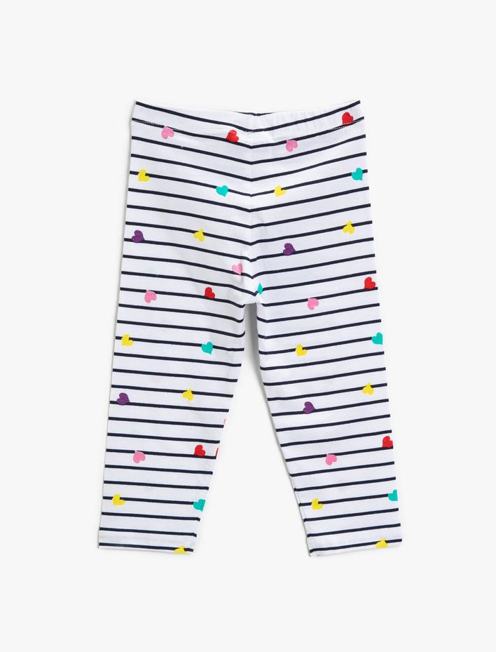 Kız Çocuk Baskılı Tayt Kalpli Çizgili Pamuklu