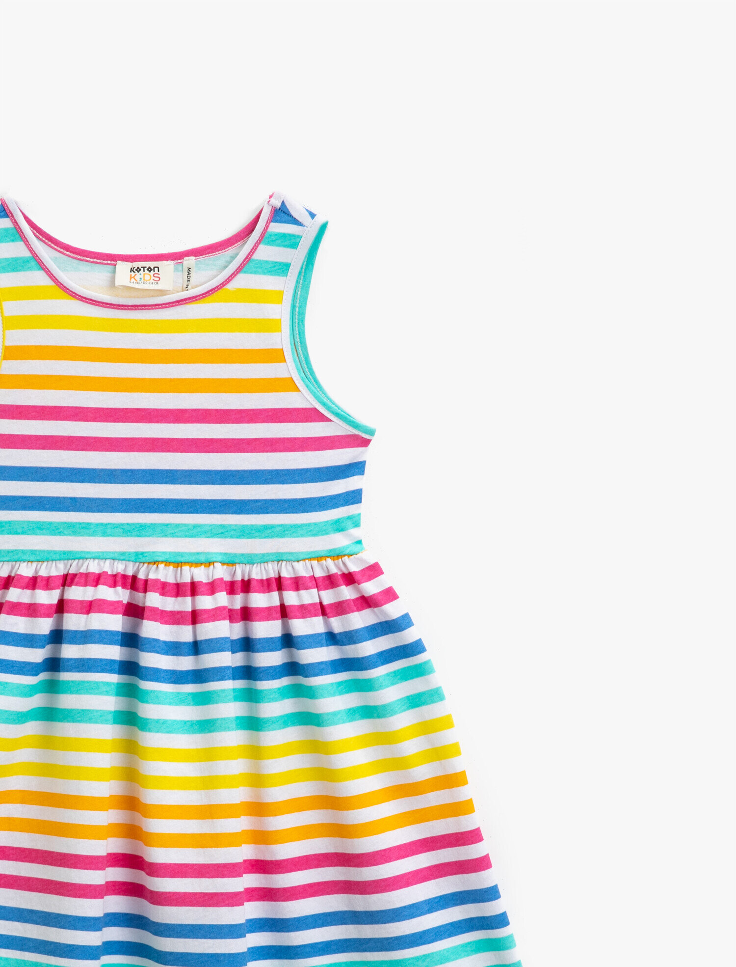  Kız Çocuk Çizgili Elbise Pamuklu Bisiklet Yaka Kolsuz