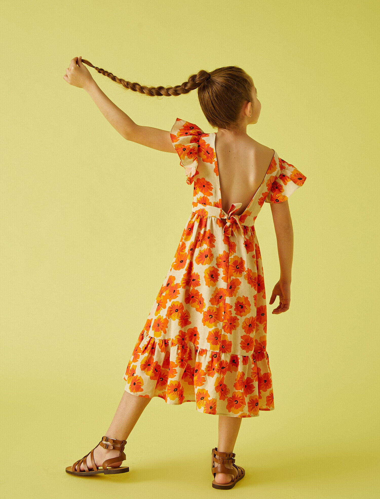  Kız Çocuk Çiçekli Yazlık Elbise Fırfırlı Pamuklu