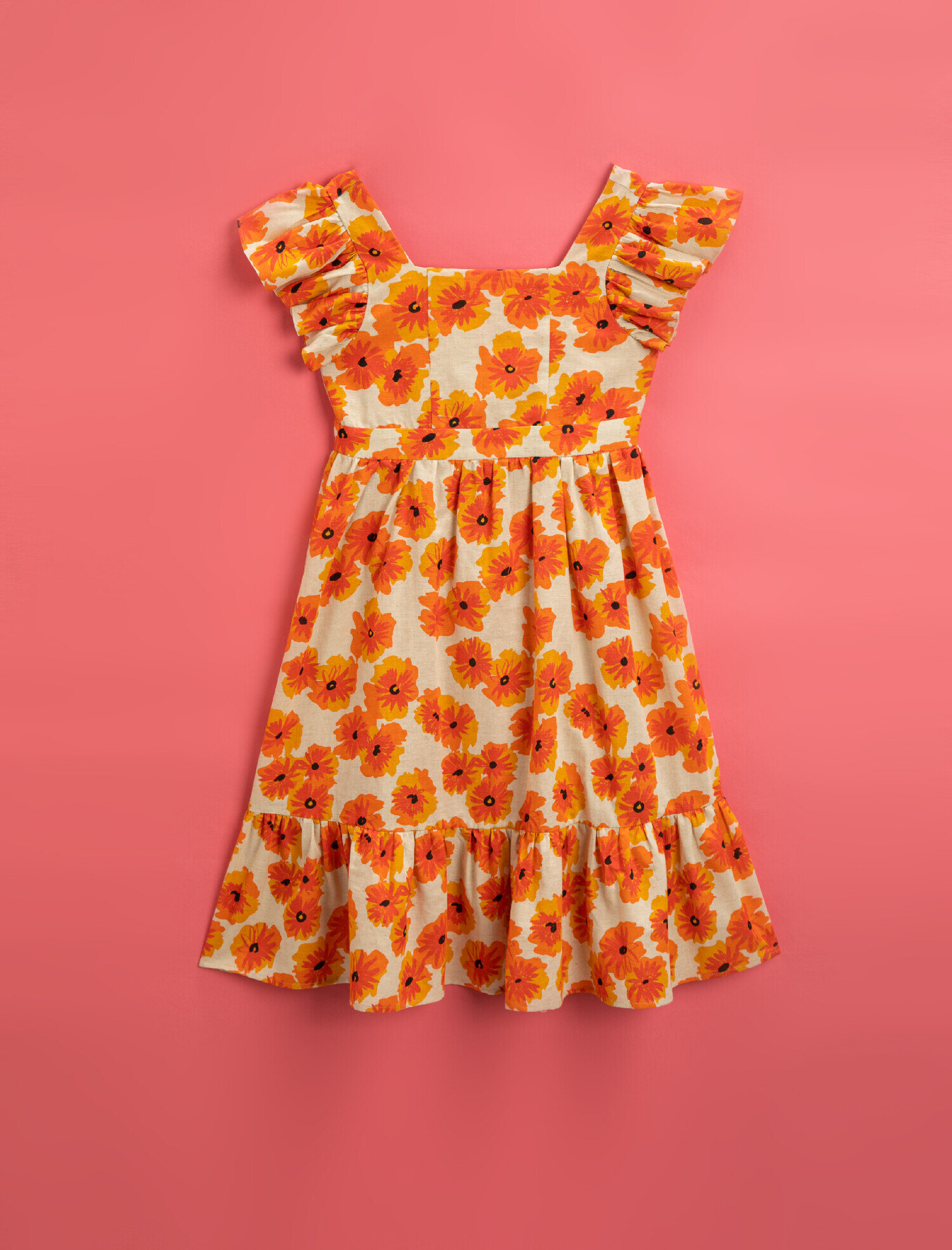  Kız Çocuk Çiçekli Yazlık Elbise Fırfırlı Pamuklu