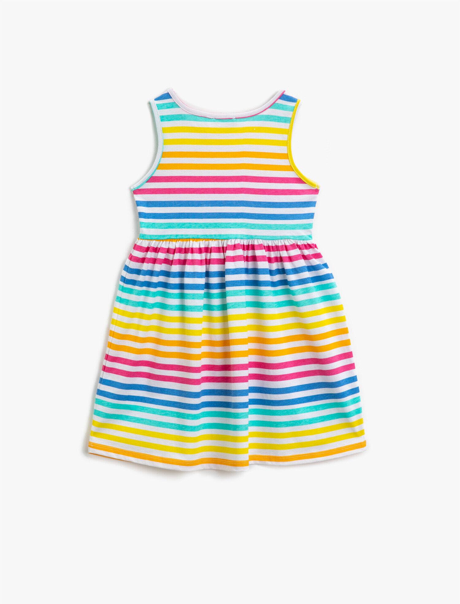  Kız Çocuk Çizgili Elbise Pamuklu Bisiklet Yaka Kolsuz