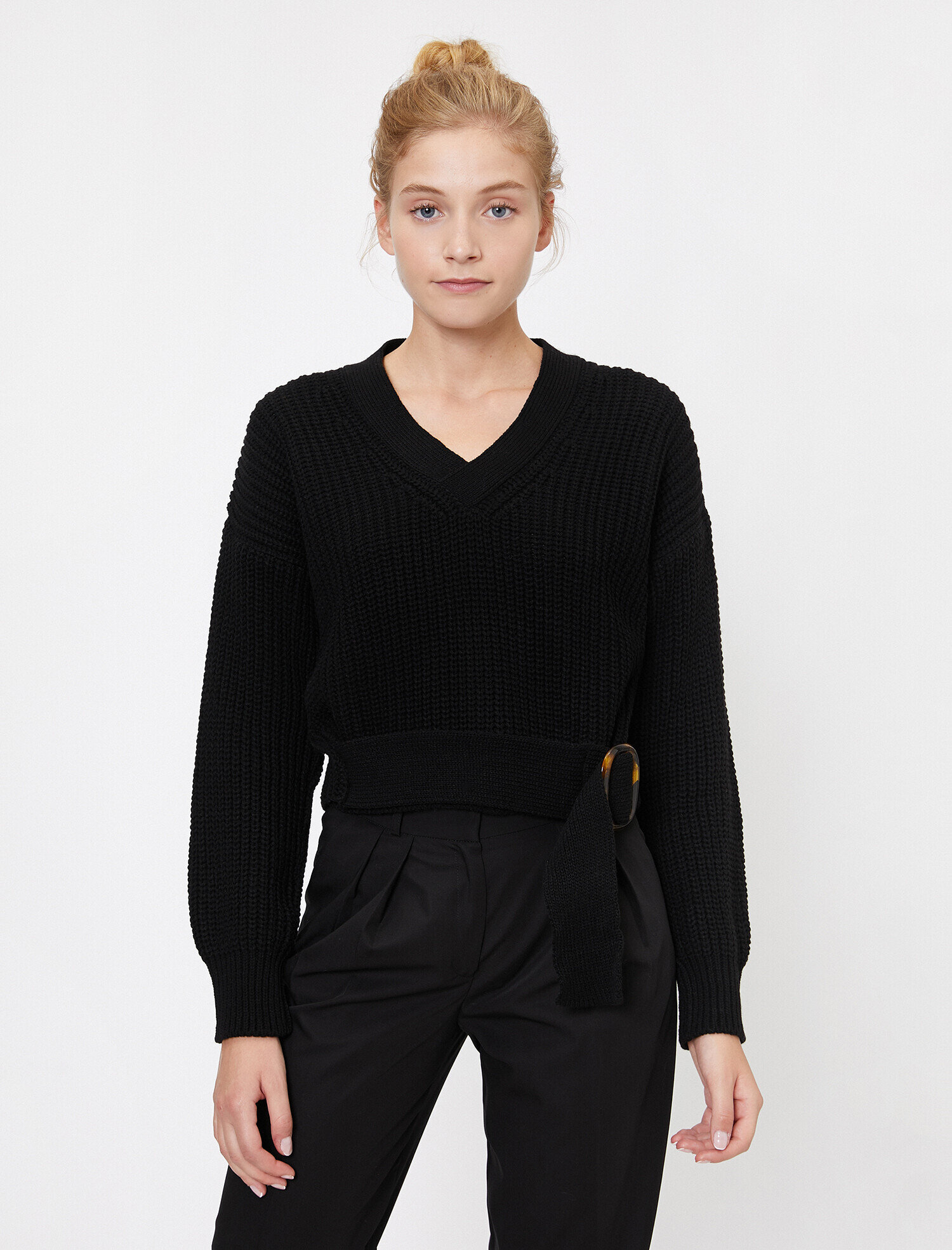   Beli Bağlamalı Triko Kazak