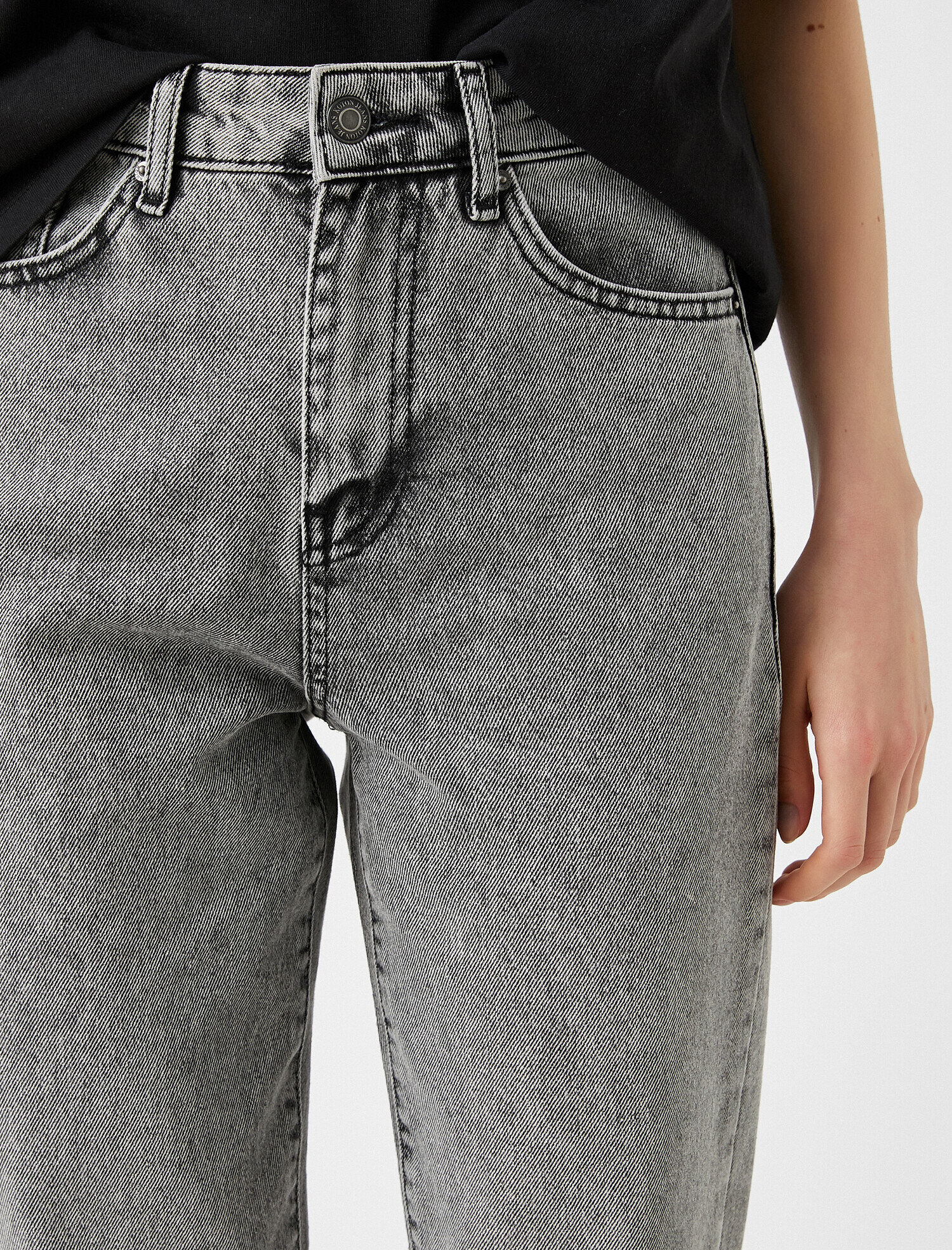   Normal Bel Dar Kesim Dar Paça Kot Pantolon - Mom Jean