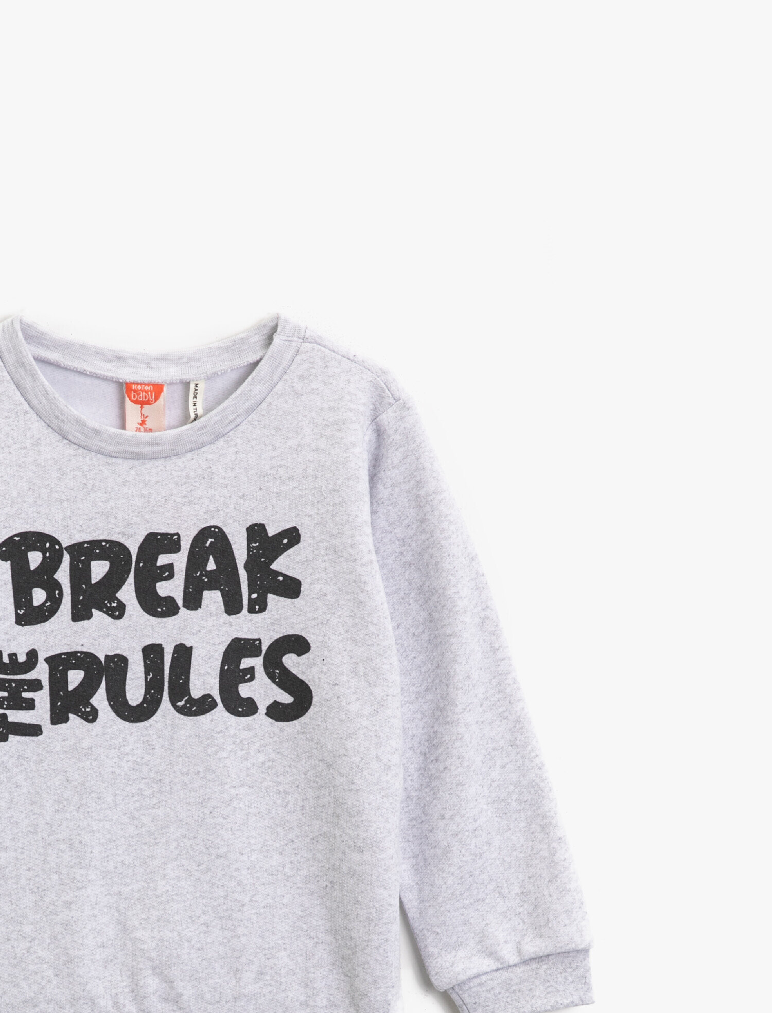  Erkek Bebek Pamuklu Yazılı Baskılı Bisiklet Yaka Uzun Kollu Sweatshirt