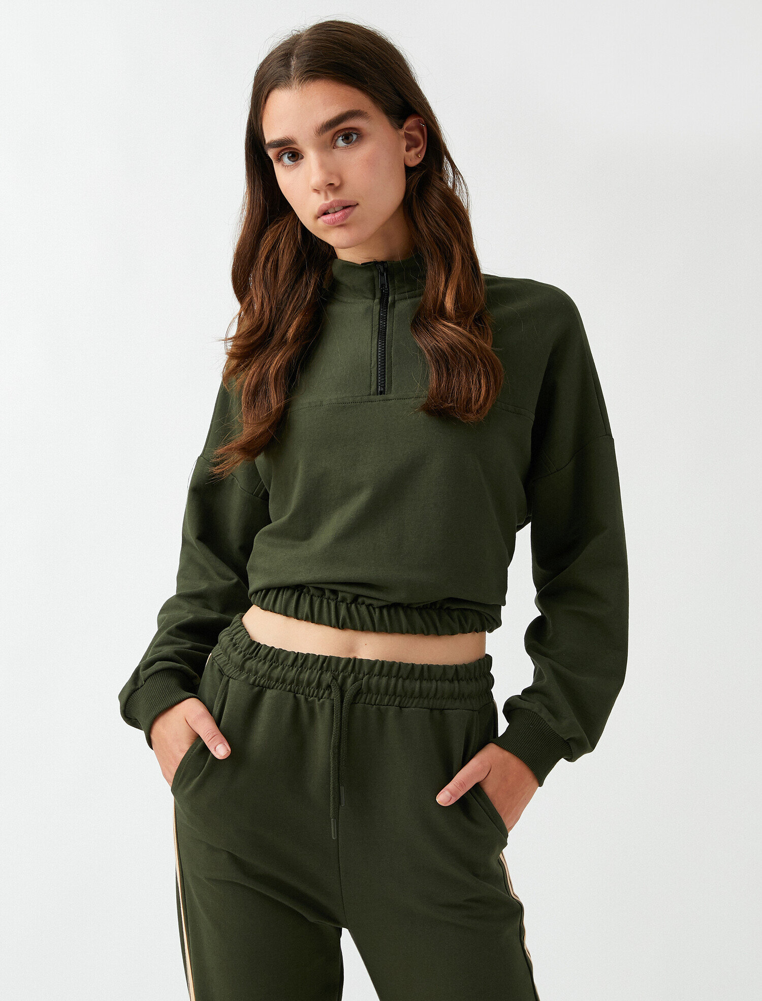   Yakası Fermuarlı Sweatshirt Dik Yaka Pamuklu