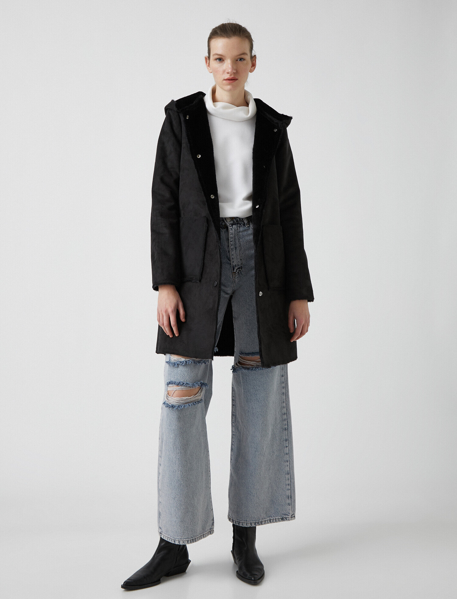   Kapüşonlu Oversize Kaban