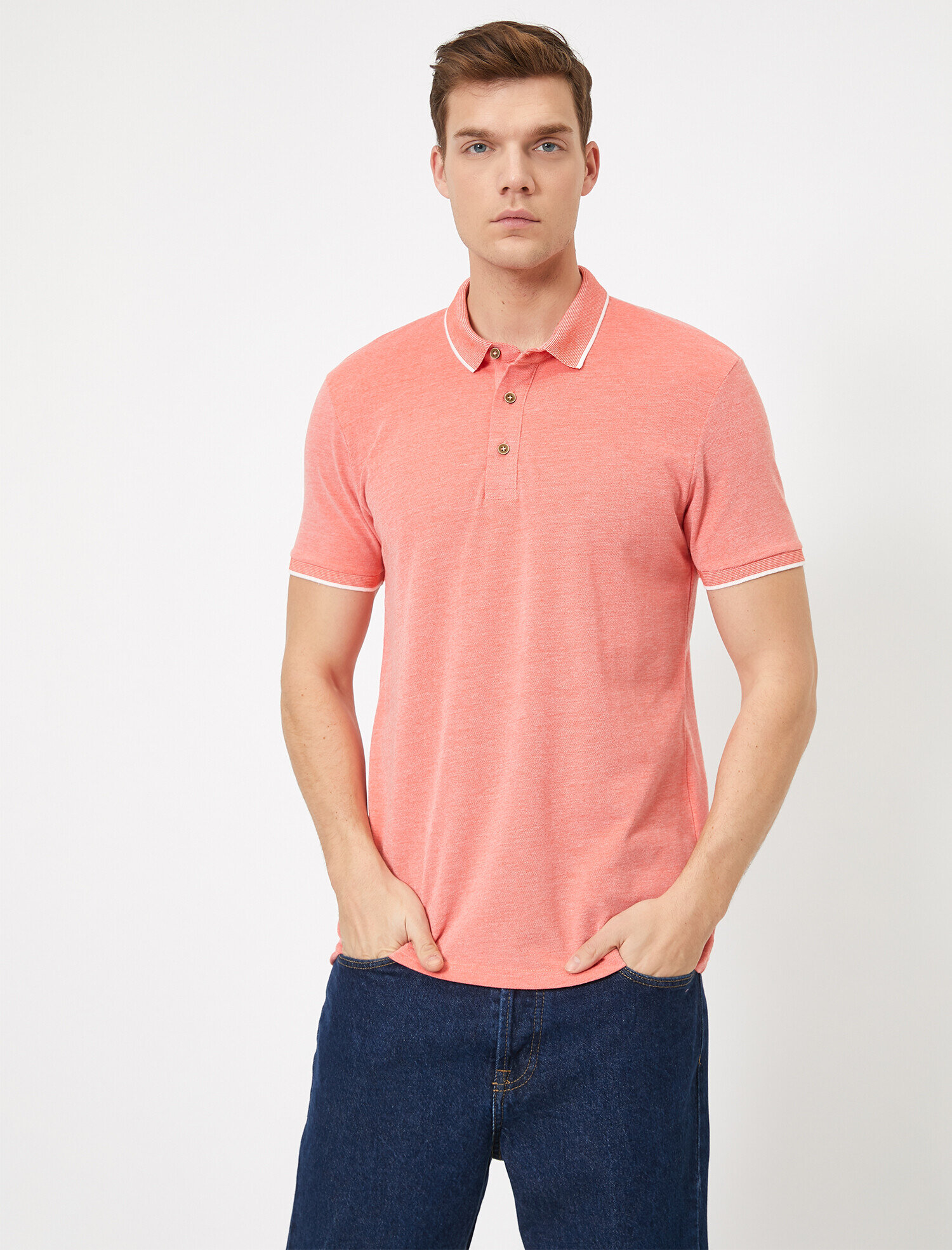 Polo Yaka Kol Ucu ve Yakası Çizgili Slim Fit Tişört