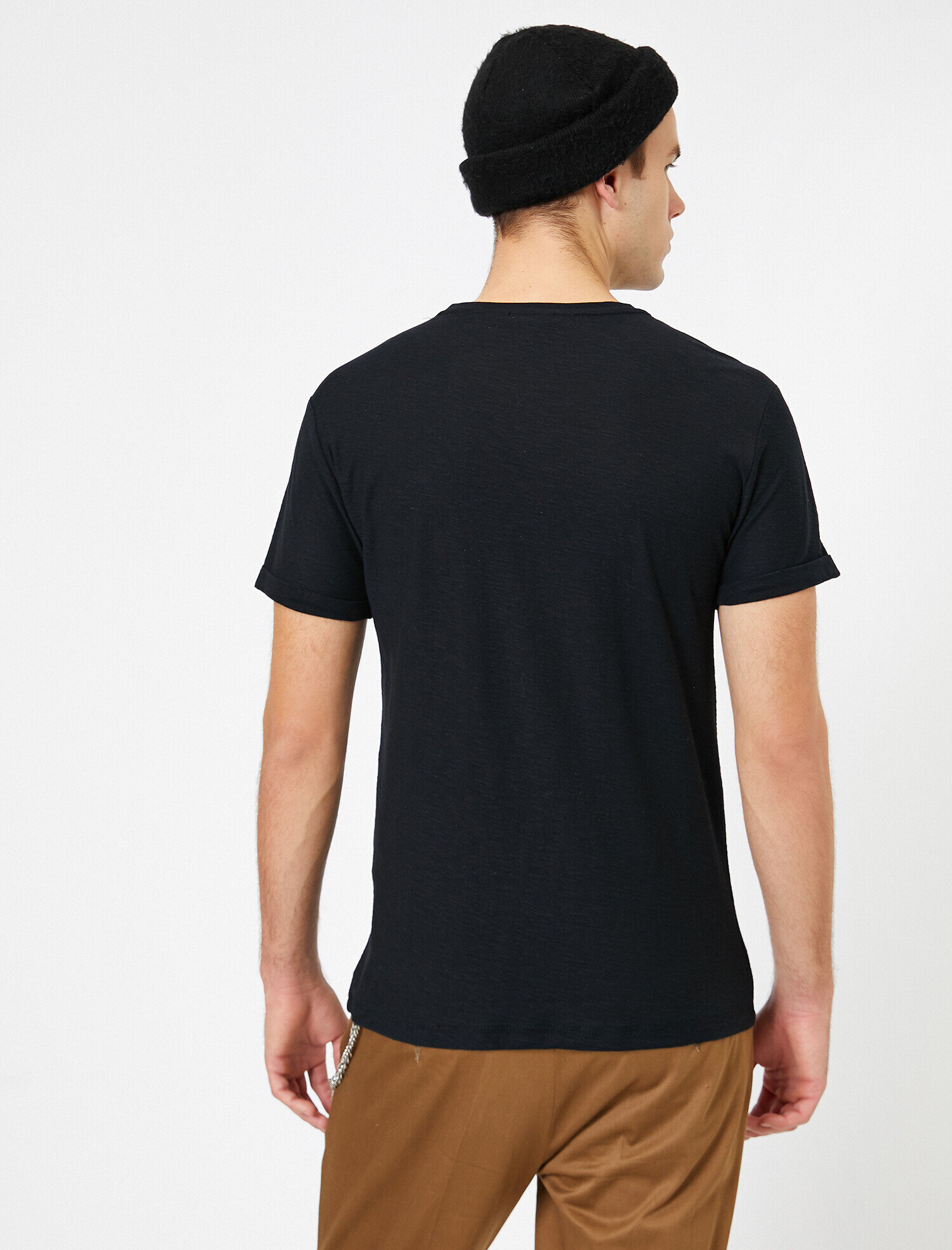   Bisiklet Yaka Cep Detaylı Flamlı Kumaş Dar Kesim Basic Tişört