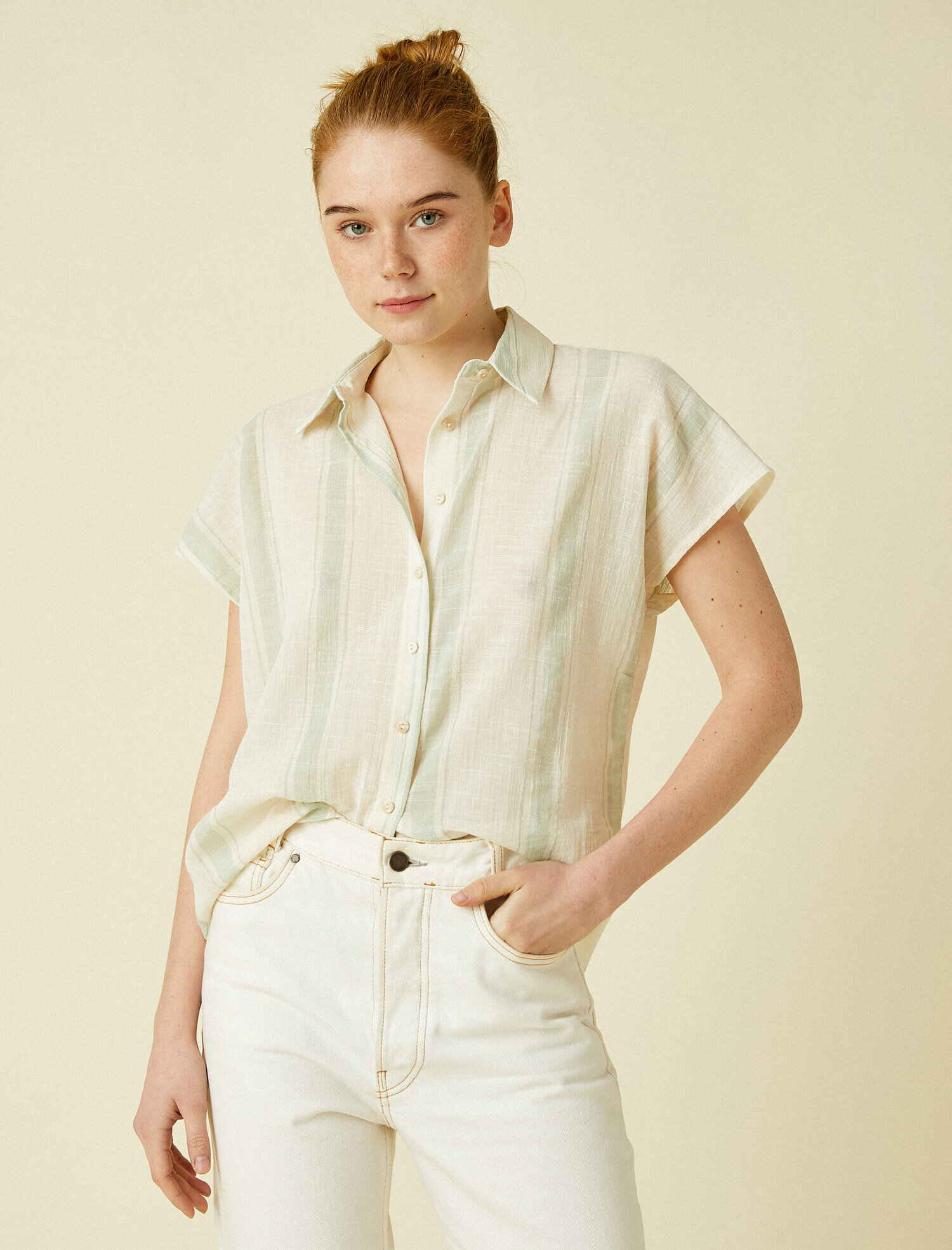   Kısa Kollu Gömlek Çizgili Pamuklu