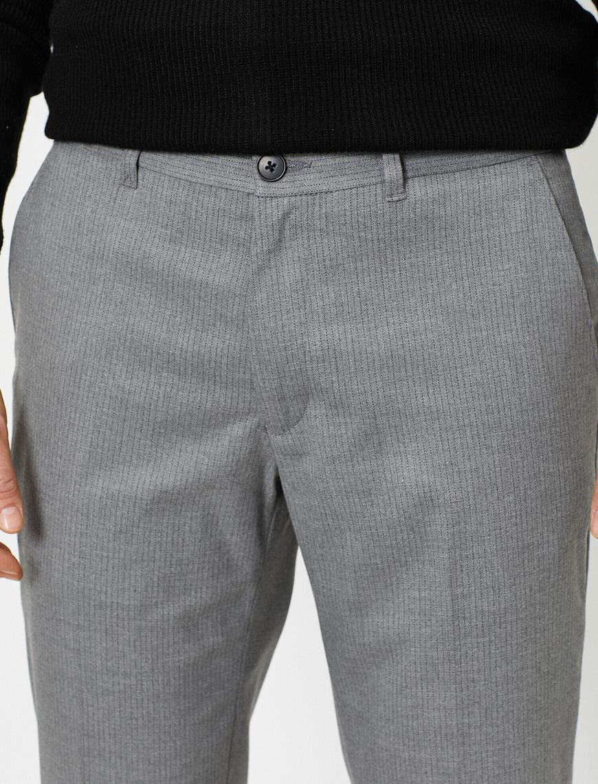   Cep Detaylı Slim Fit Çizgili Pantolon