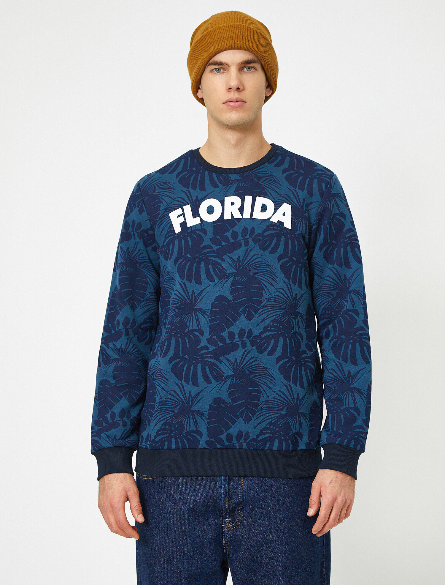   Metraj Desenli Slogan Baskılı Bisiklet Yaka Sweatshirt