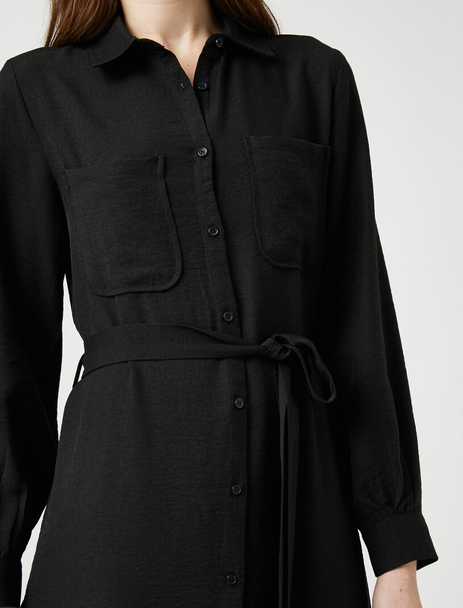   Gömlek Yaka Uzun Kollu Düğmeli Uzun Elbise