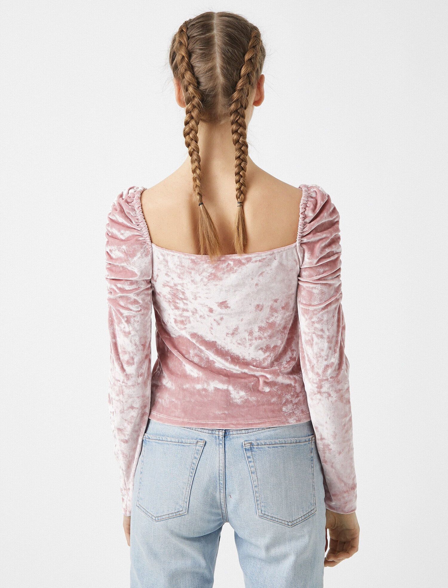   Uzun Kollu Tişört Büzgülü Kadife