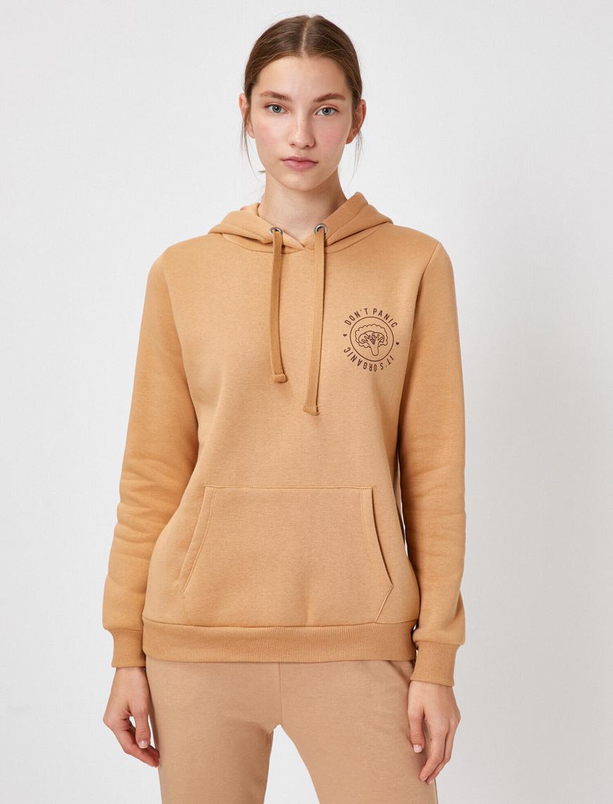   Uzun Kollu Düz Renk Kapüşonlu Sweatshirt