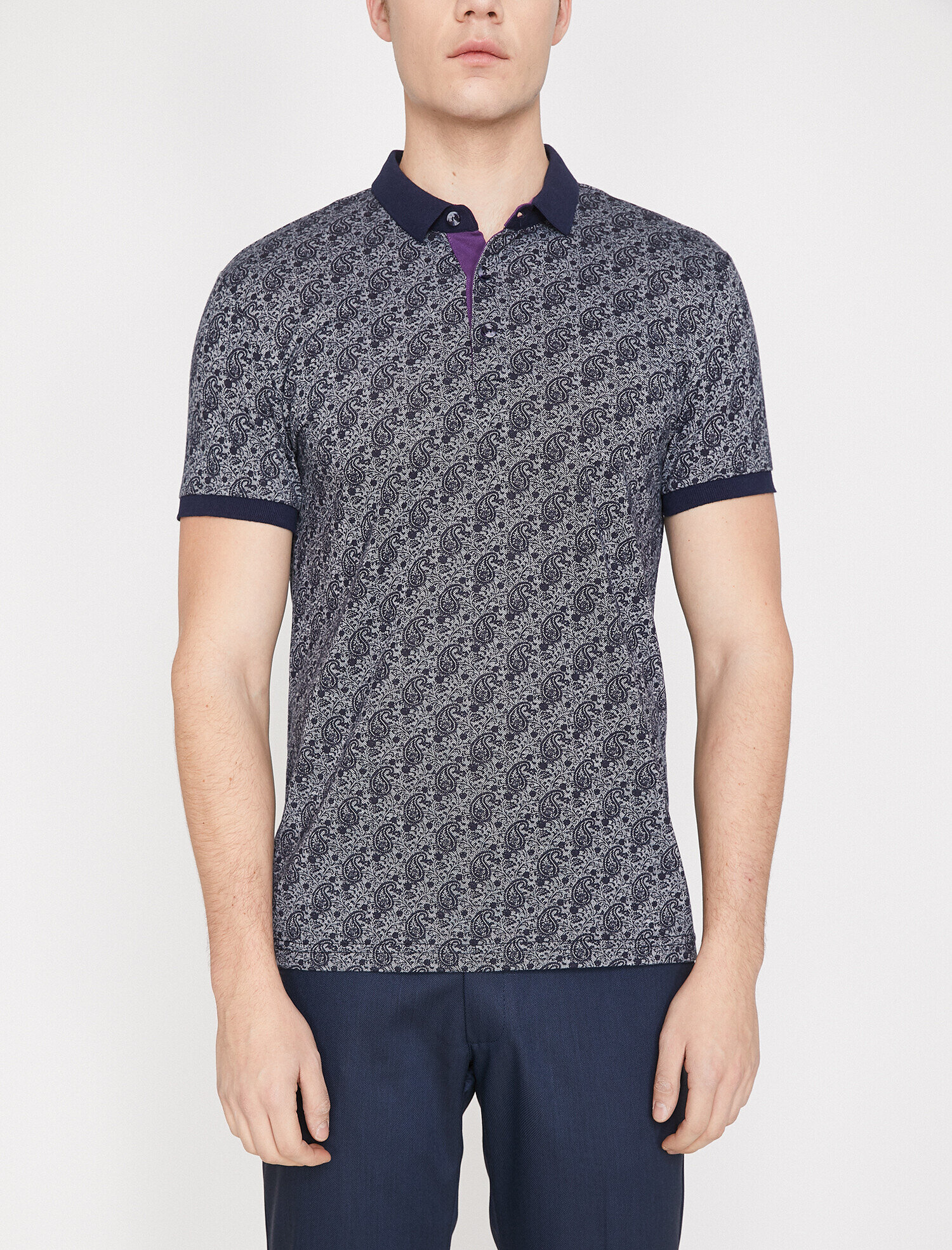 Desenli Polo Yaka Tişört Kısa Kollu