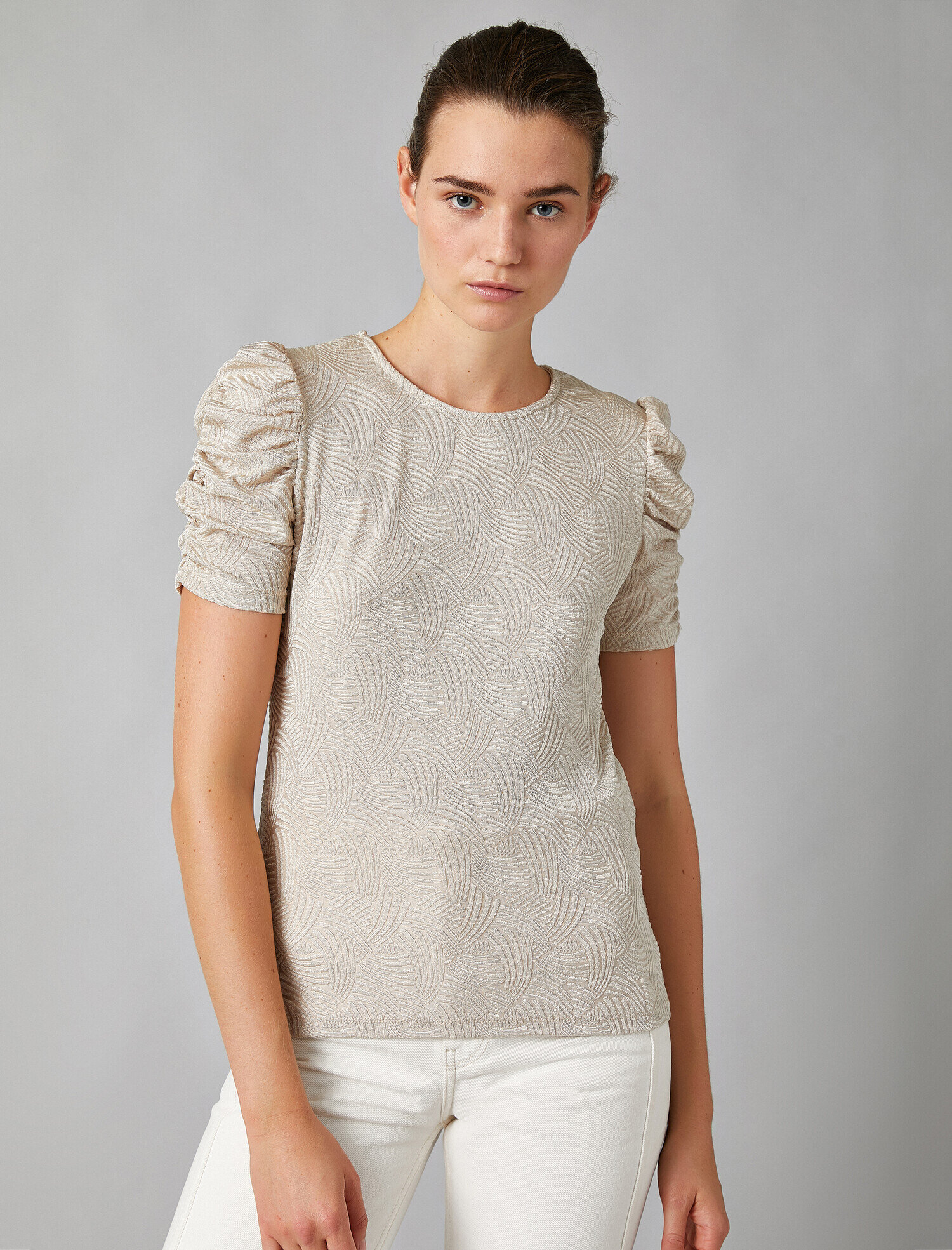   Bisiklet Yaka Kısa Kollu Omuz Detaylı Bluz