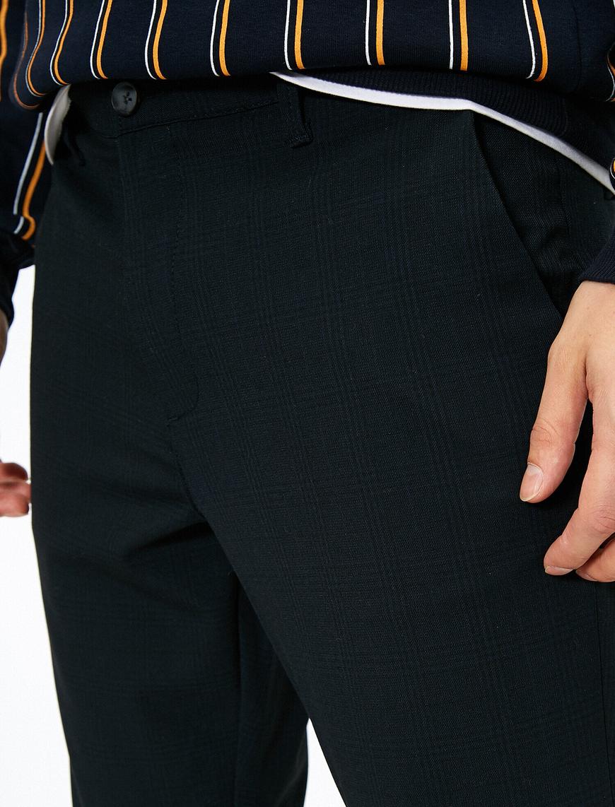   Cep Detaylı Kareli Slim Fit Pantolon