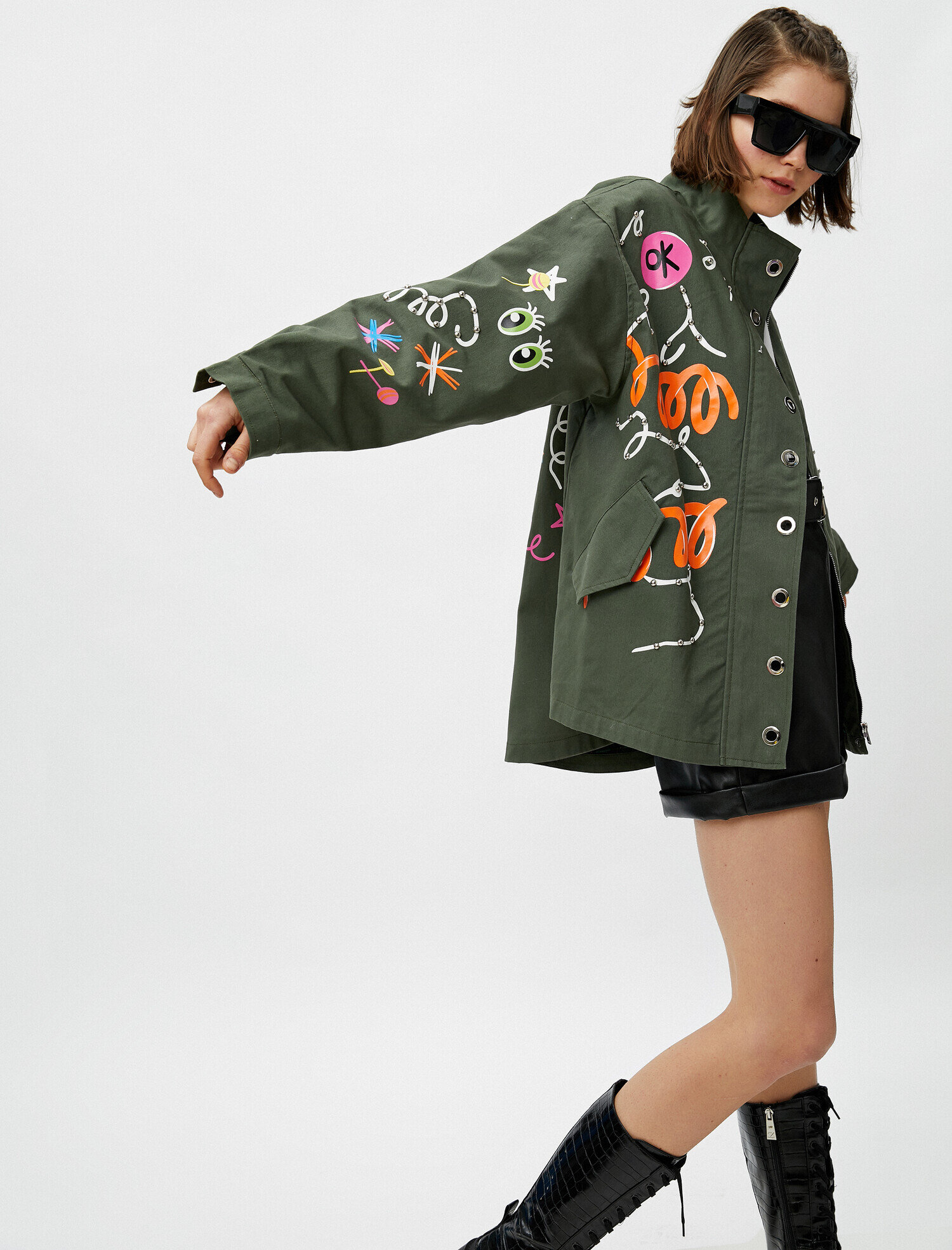  Baskılı Oversize Parka