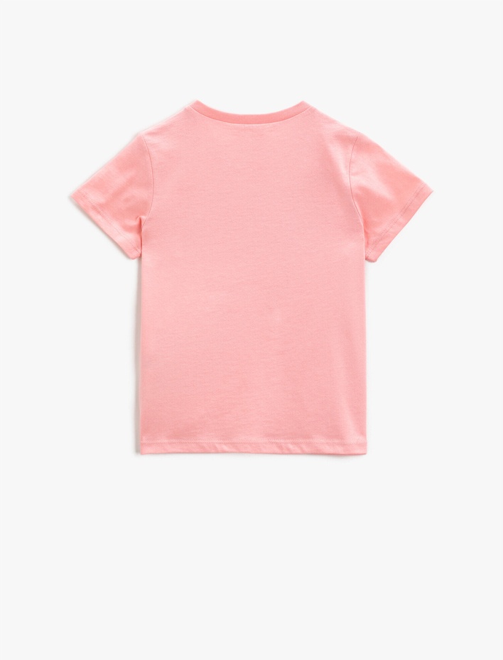Kız Çocuk Baskılı Tişört Kısa Kollu Bisiklet Yaka Pamuklu