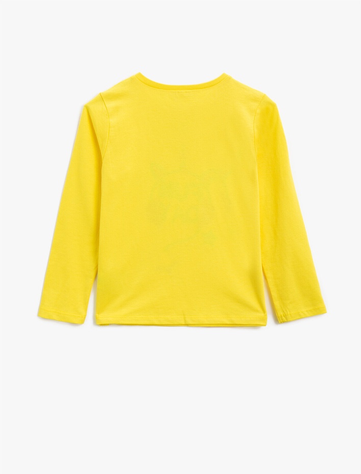 Kız Çocuk Unicorn Pamuklu Simli Baskılı Bisiklet Yaka Uzun Kollu Tişört