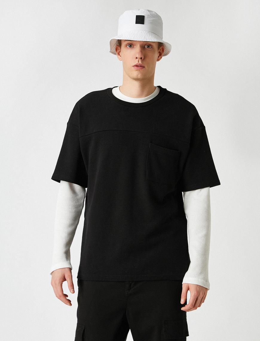   Göğüs Cepli Oversize Tişört