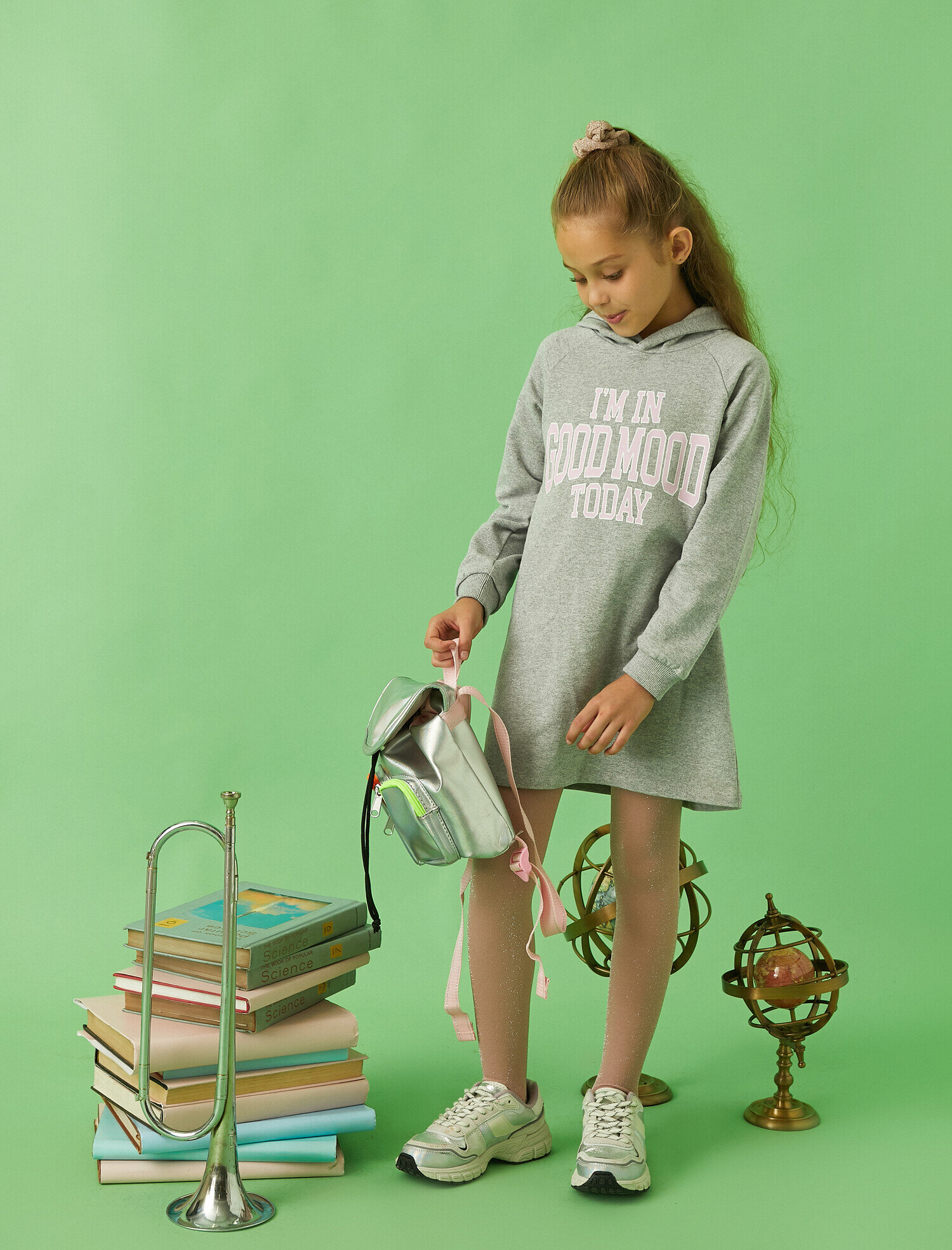  Kız Çocuk Pamuklu Kapüşonlu Elbise Baskılı