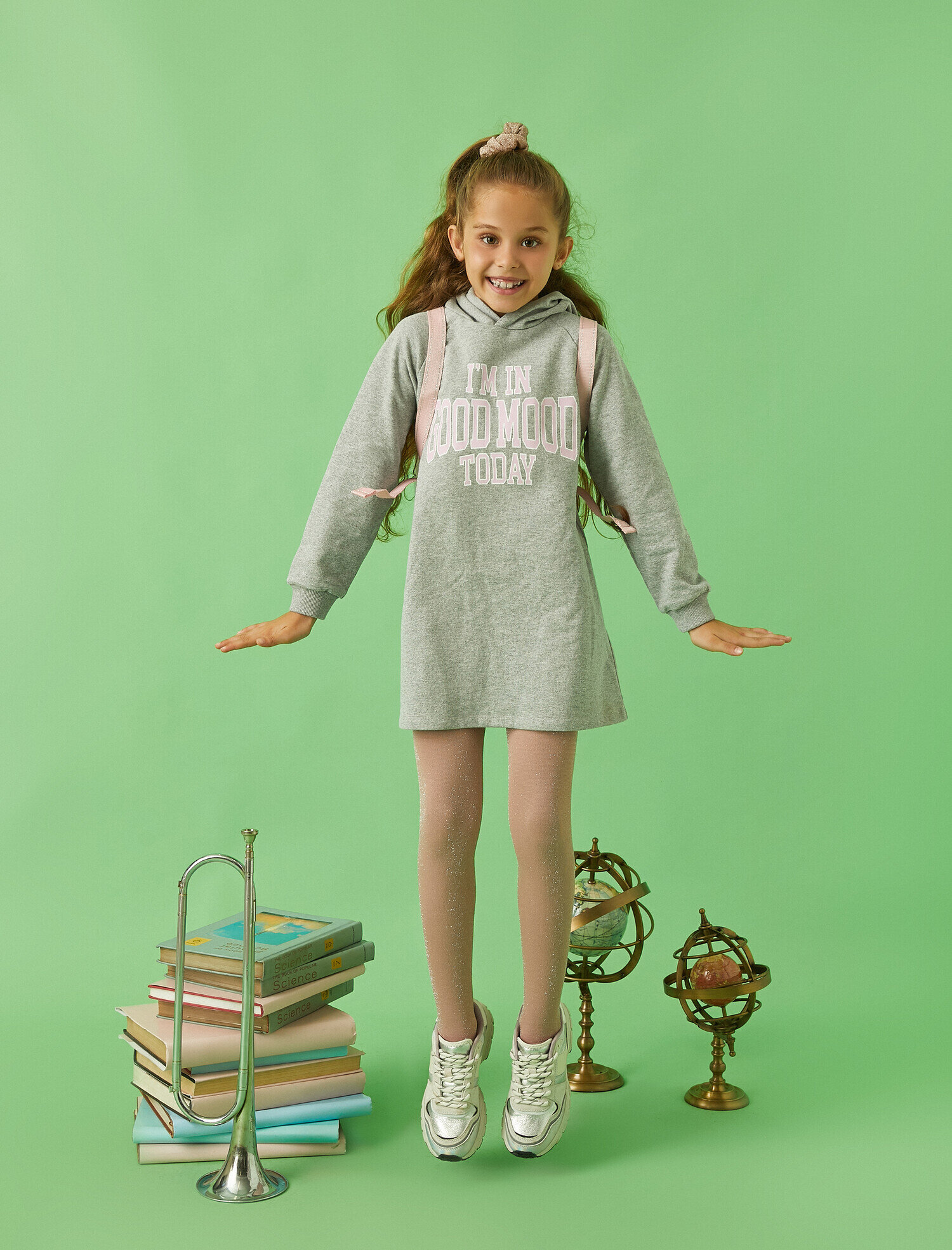  Kız Çocuk Pamuklu Kapüşonlu Elbise Baskılı