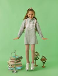 Pamuklu Kapüşonlu Elbise Baskılı