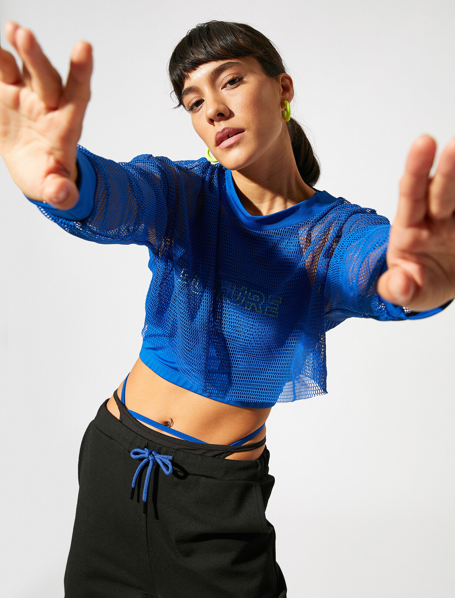   File Crop Sweatshirt Uzun Kollu Bisiklet Yaka