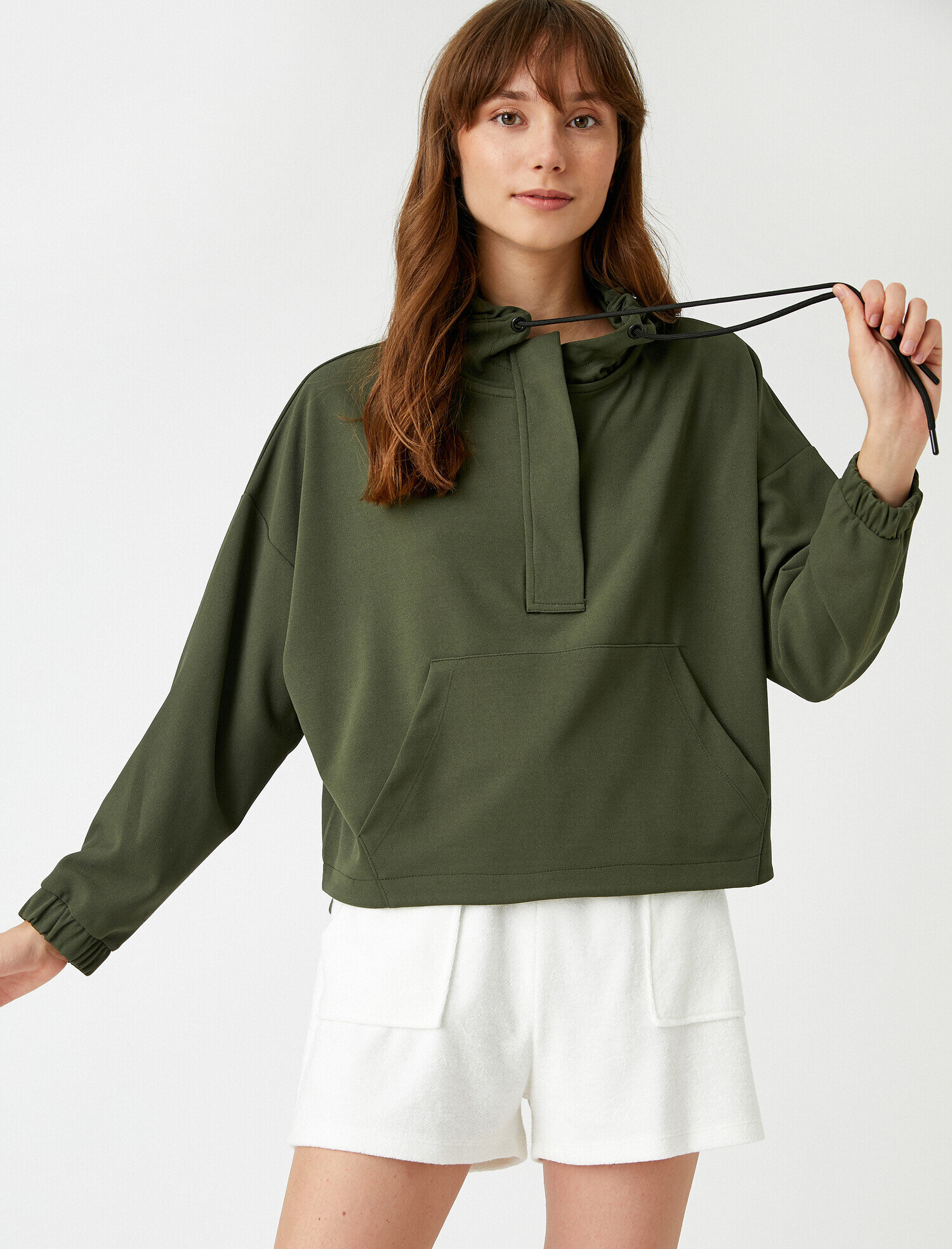   Yakası Fermuarlı Sweatshirt Kanguru Cepli