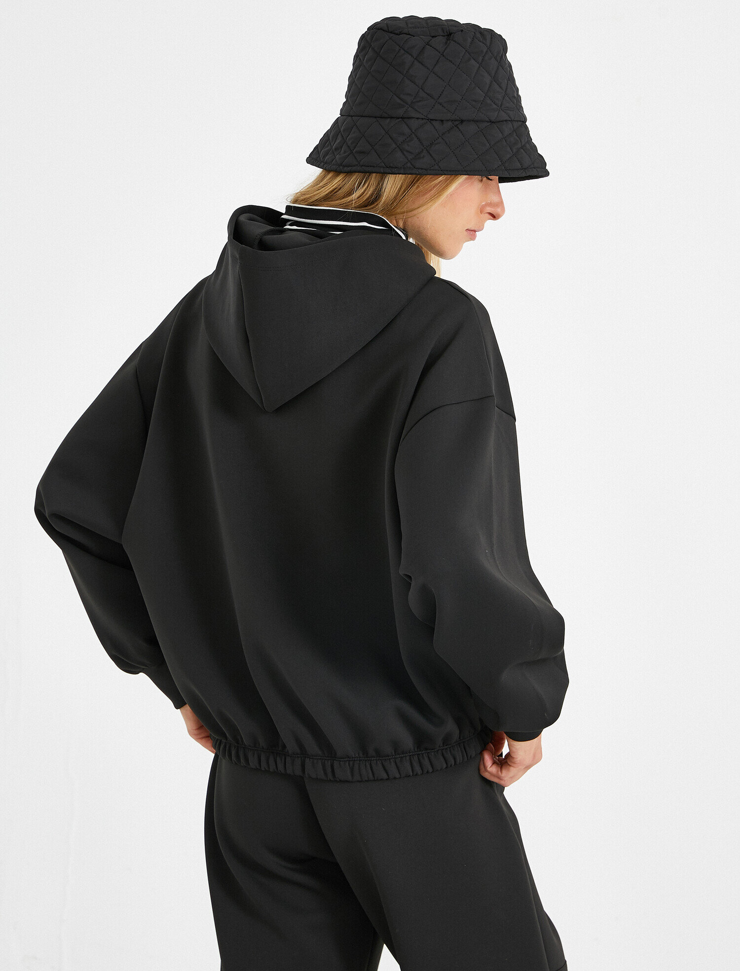   Kapüşonlu Sweatshirt Beli Lastikli Düşük Omuz