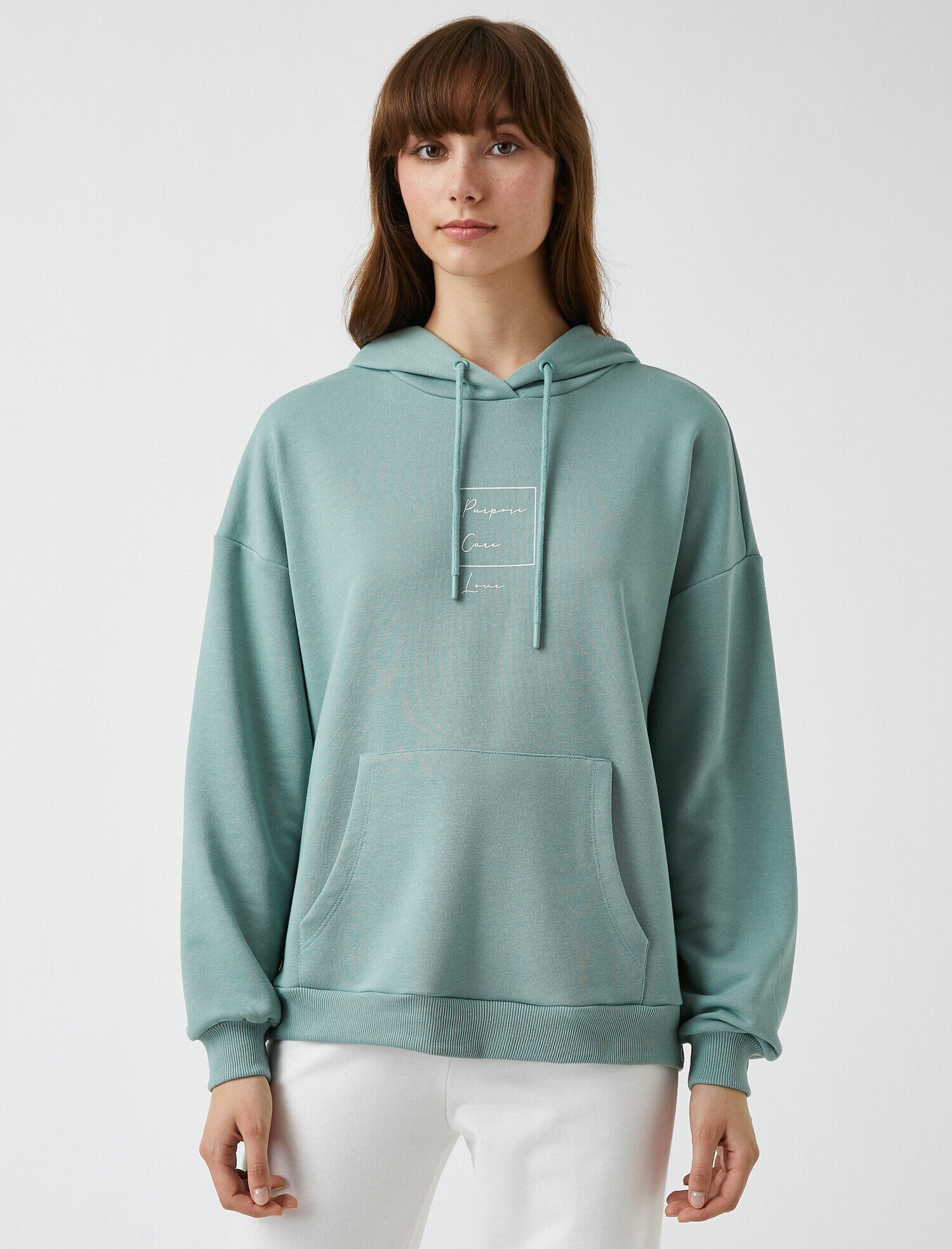   Baskılı Kapüşonlu Uzun Kollu Sweatshirt