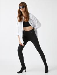 Yüksek Bel Düğme Detaylı Tayt