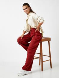 Yüksek Bel Pantolon Düğmeli Geniş Paça