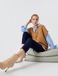 Çizgili Belden Bağlamalı Kısa Paça Pantolon Cepli