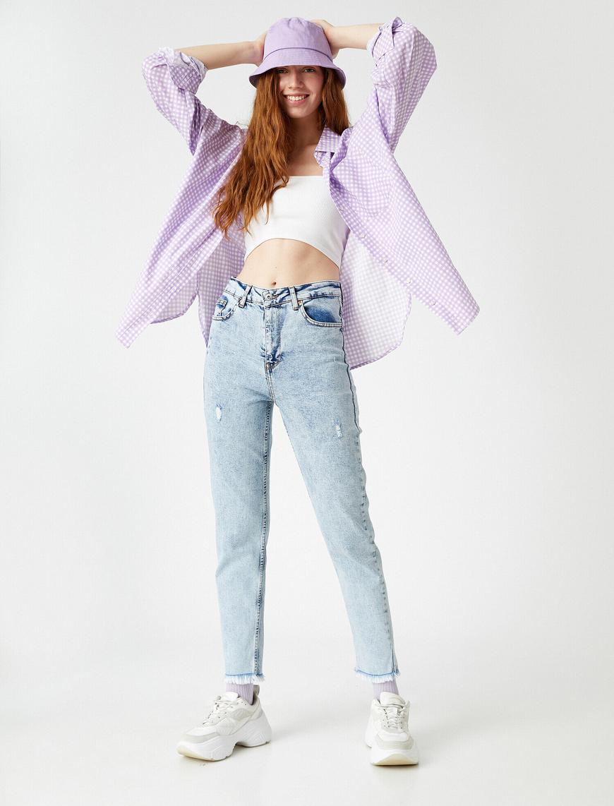   Yüksek Bel Kot Pantolon - Mom Slim Jean
